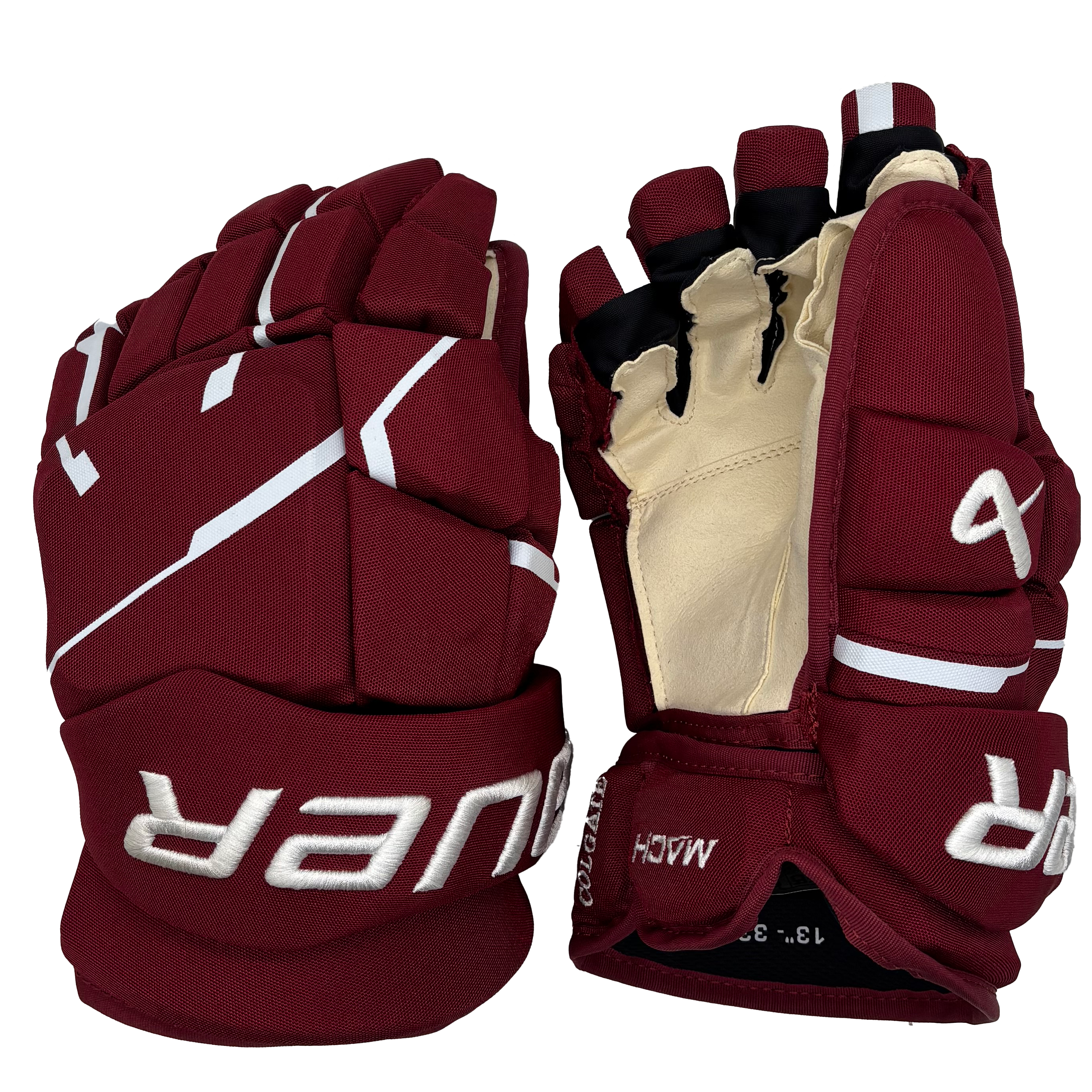 Bauer Supreme Mach Pro Stock Hockey Gloves - Maroon/White