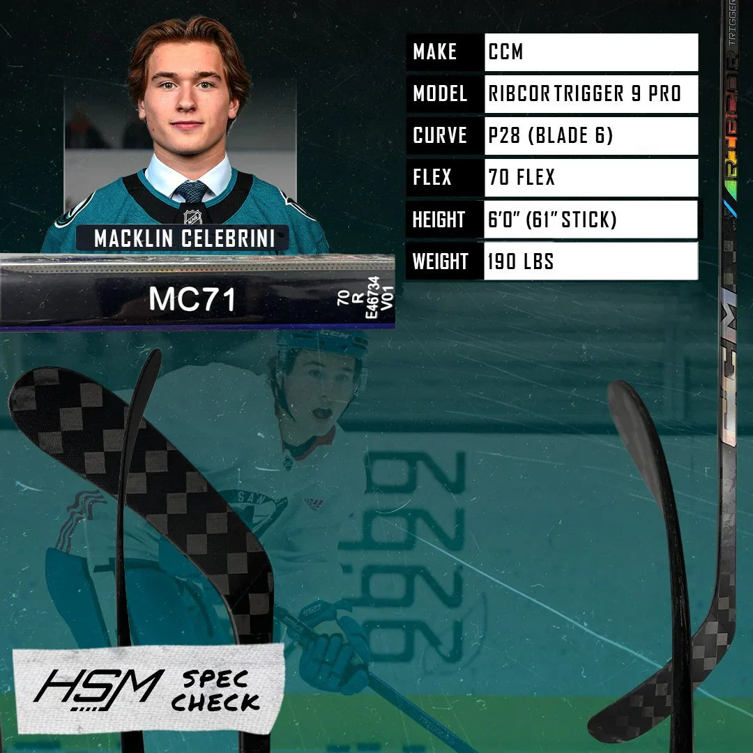 Macklin Celebrini Stick Spec Check