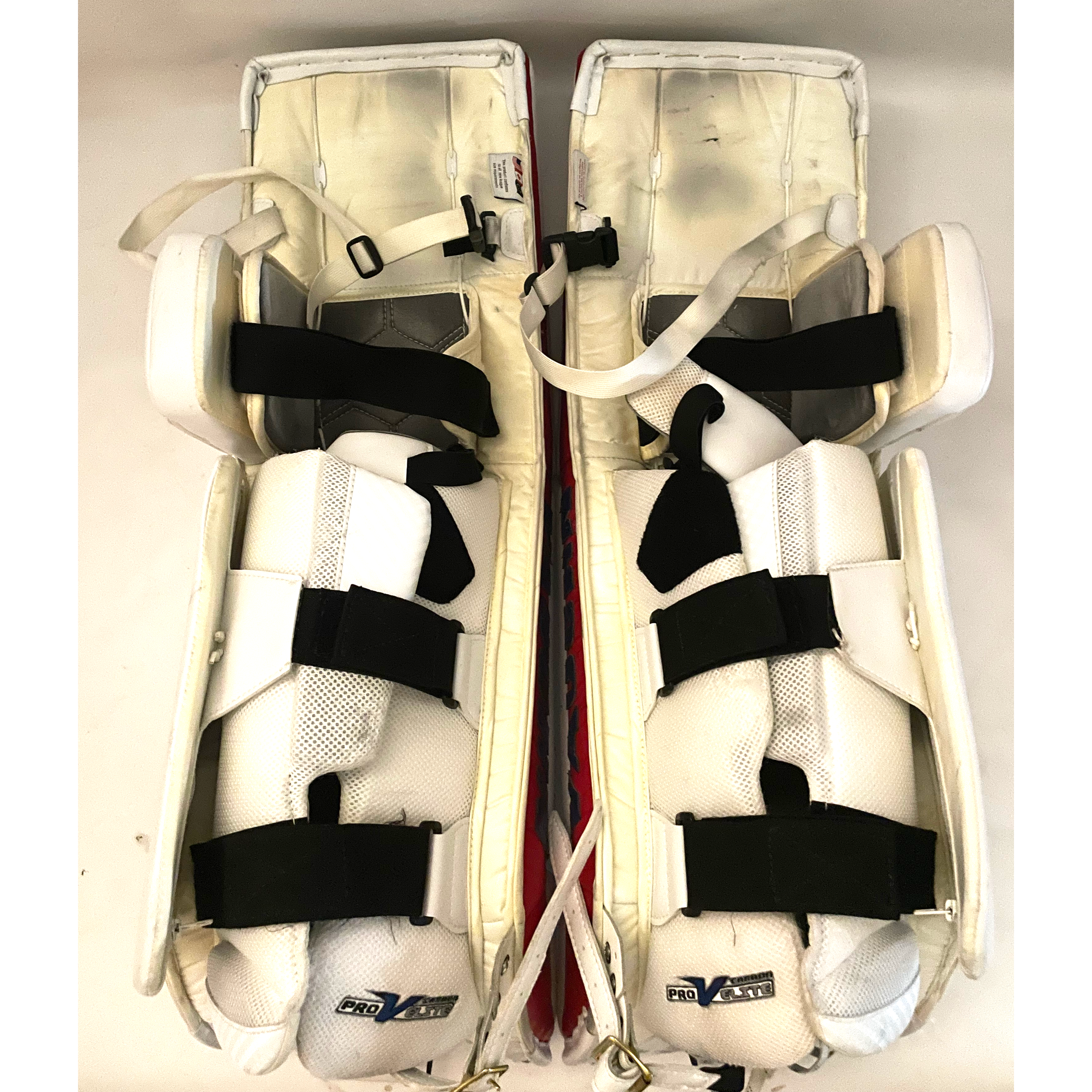 Vaughn Pro V Elite  - Used Pro Stock Goalie Pads - Keith Kinkaid (White/Red/Blue)