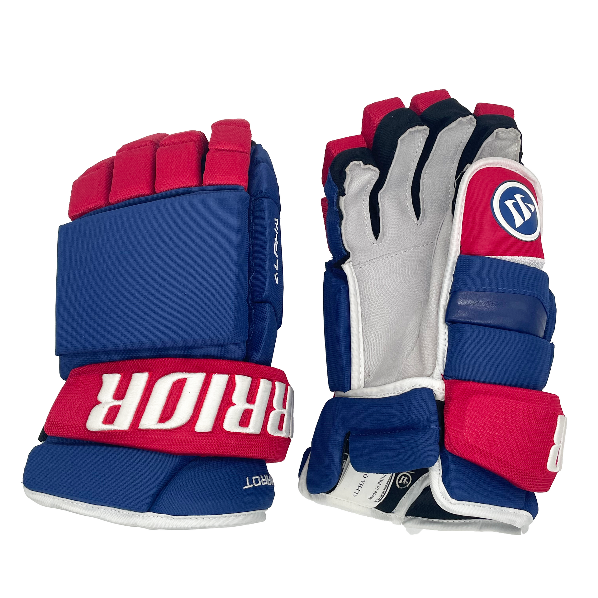 Warrior Alpha QX Pro Senior Hockey Gloves in Royal/Red/White Size 15in