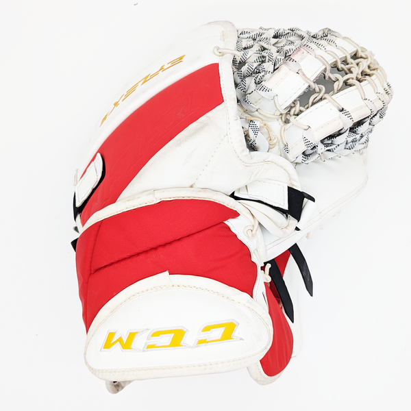 CCM Extreme Flex 5 - Used Pro Stock Goalie Glove (White/Yellow/Red)