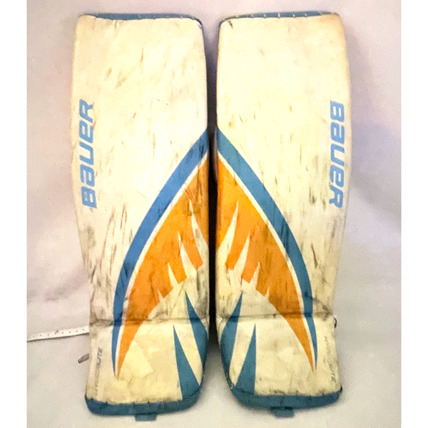 Bauer Vapor Hyperlite - Used Pro Stock Goalie Pads (White/Blue/Yellow)