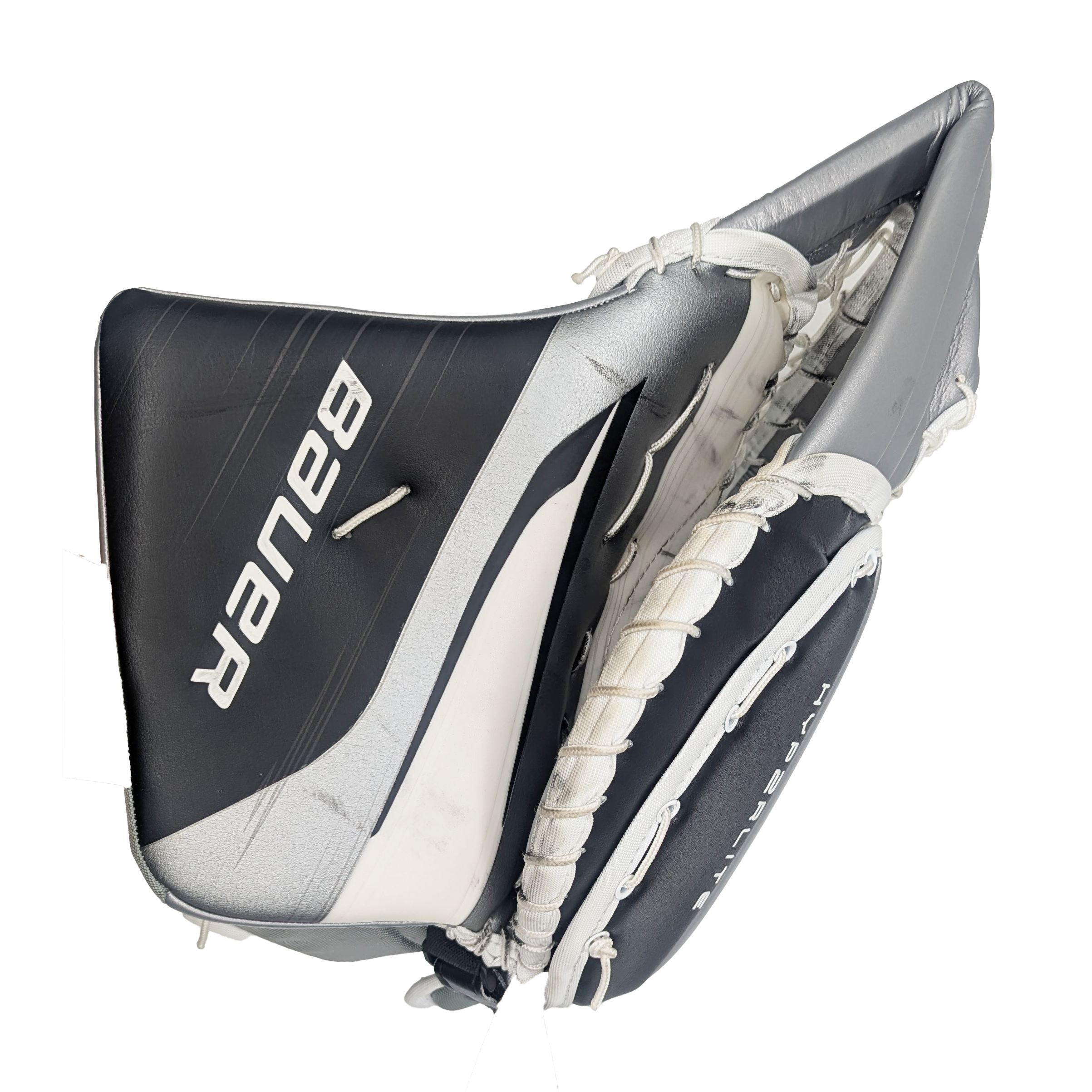 Bauer Vapor Hyperlite 2 - AHL Used Pro Stock Goalie Glove (White/Black/Silver)