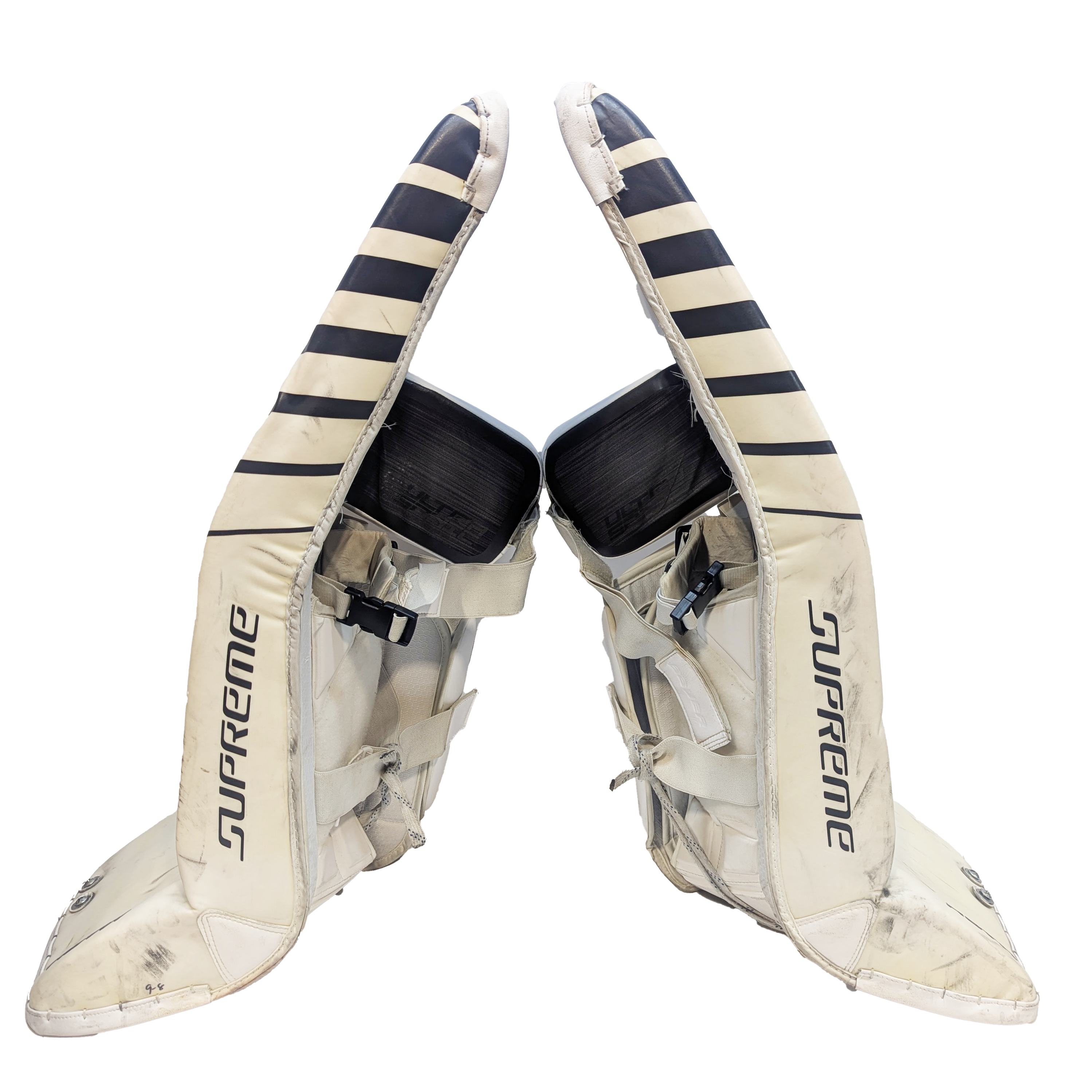 Bauer Supreme Mach - AHL Used Pro Stock Goalie Pads (White/Black/Silver)