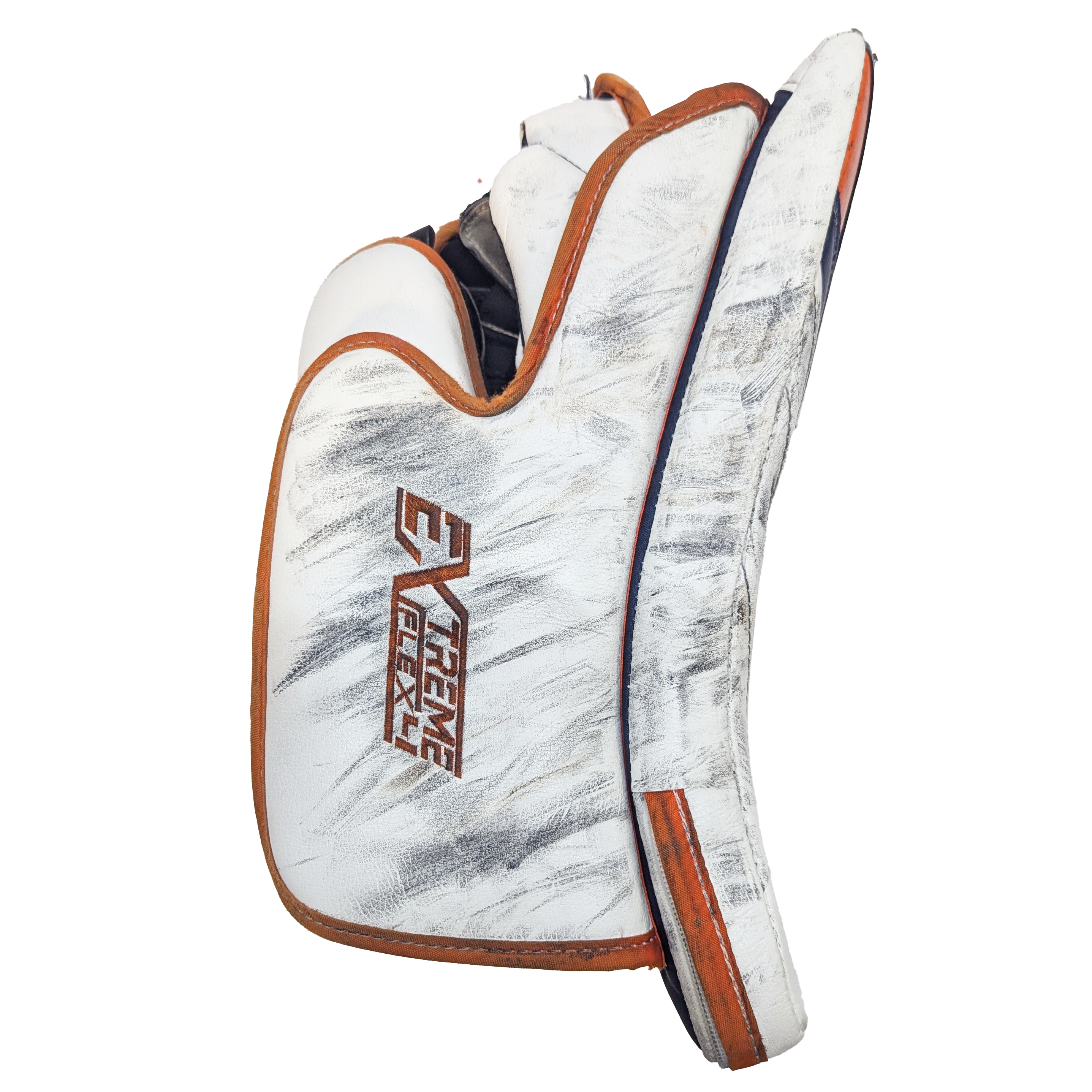 CCM Extreme Flex 4  - Used WHL Pro Stock Goalie Blocker (White/Navy/Orange)