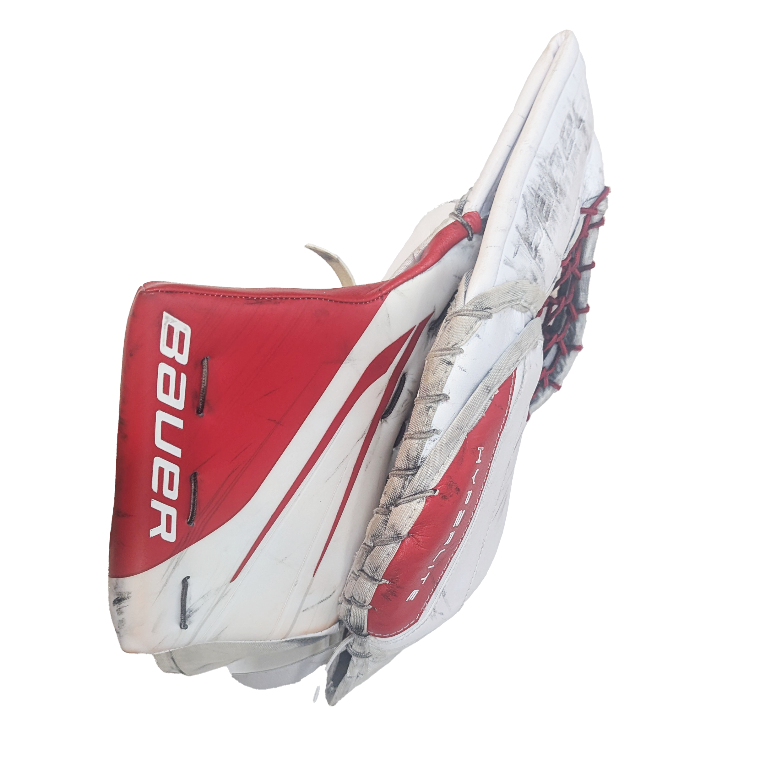 Bauer Vapor Hyperlite 2 - NCAA Used Pro Stock Goalie Glove (White/Red)