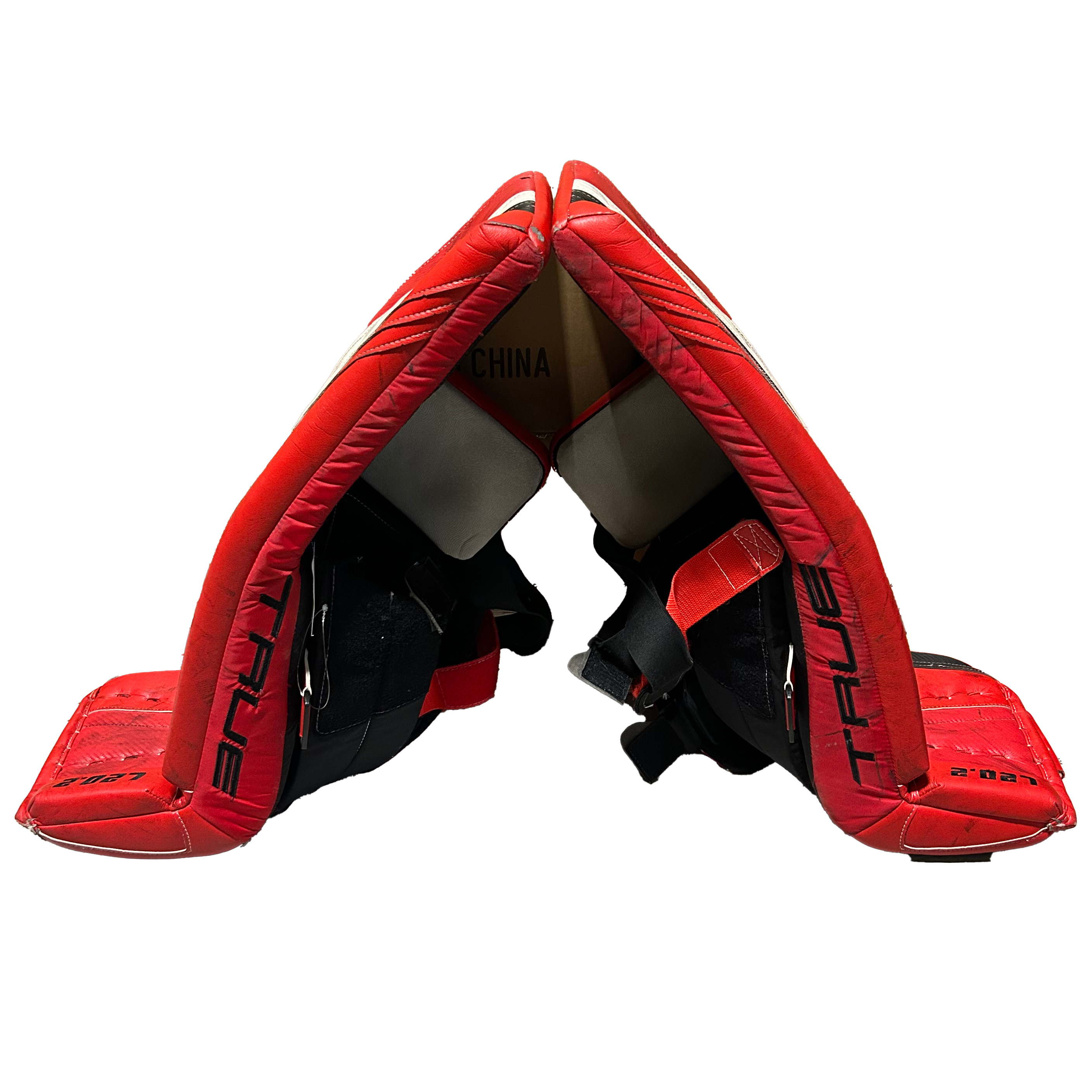 TRUE L20.2 - Used Pro Stock Goalie Pad Set (Red/Black/White)