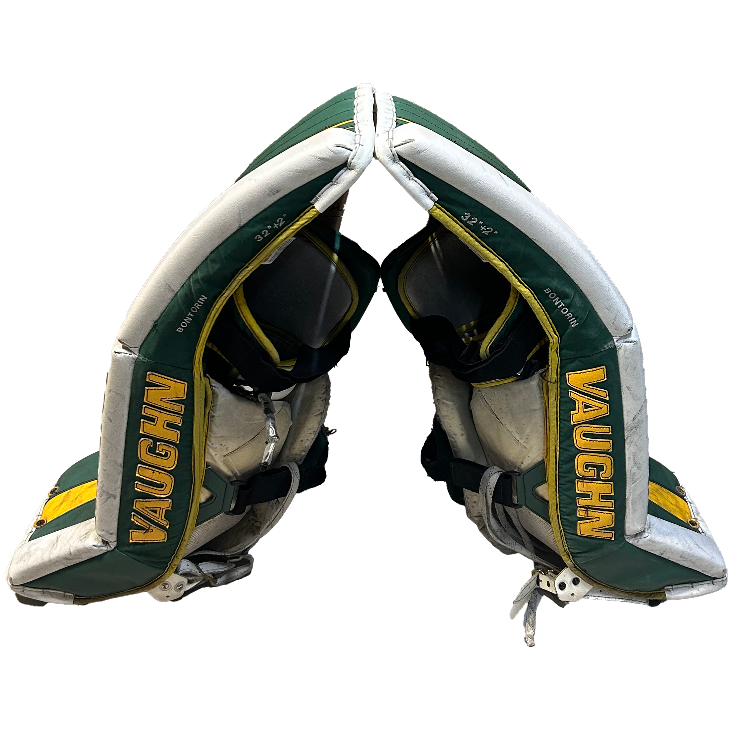 Vaughn Velocity V7 - Used Pro Stock Goalie Pads (Green/White/Yellow)