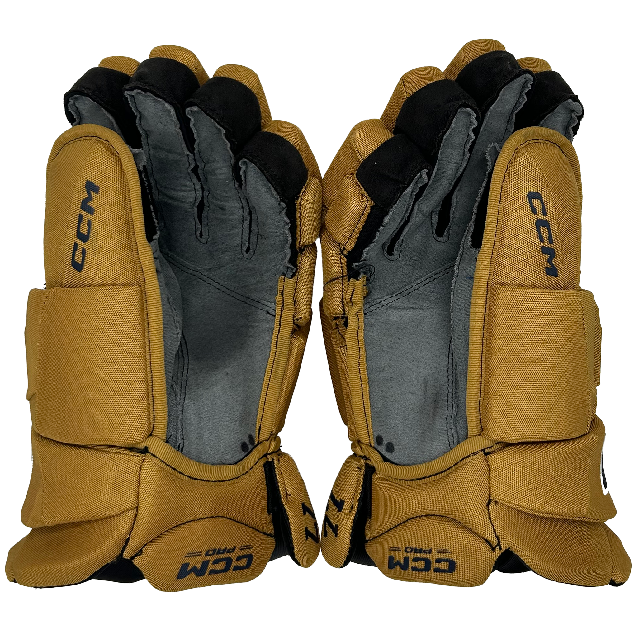 CCM Jetspeed FT8 Pro - Used NCAA Pro Stock Gloves (Gold/Navy)