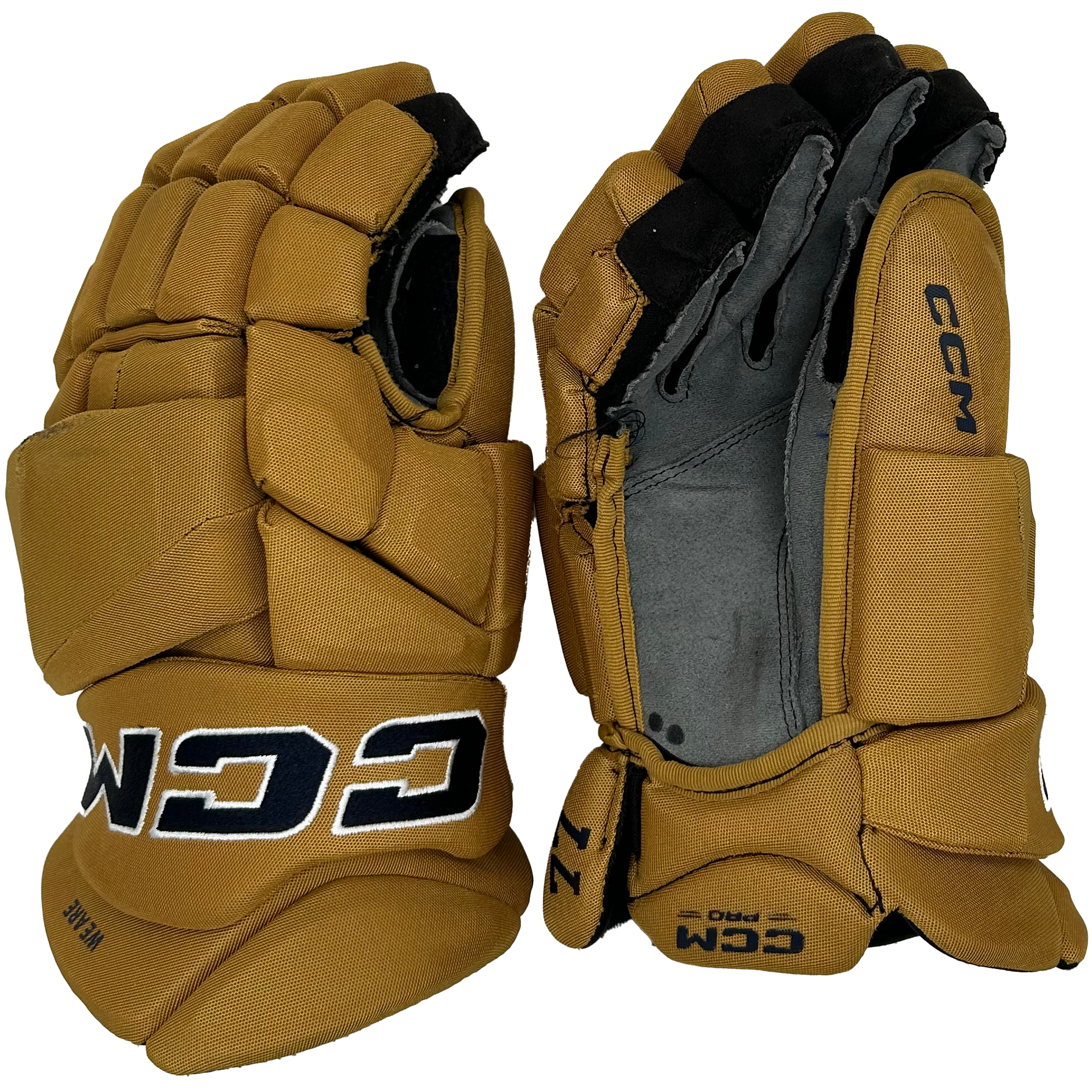 CCM Jetspeed FT8 Pro - Used NCAA Pro Stock Gloves (Gold/Navy)