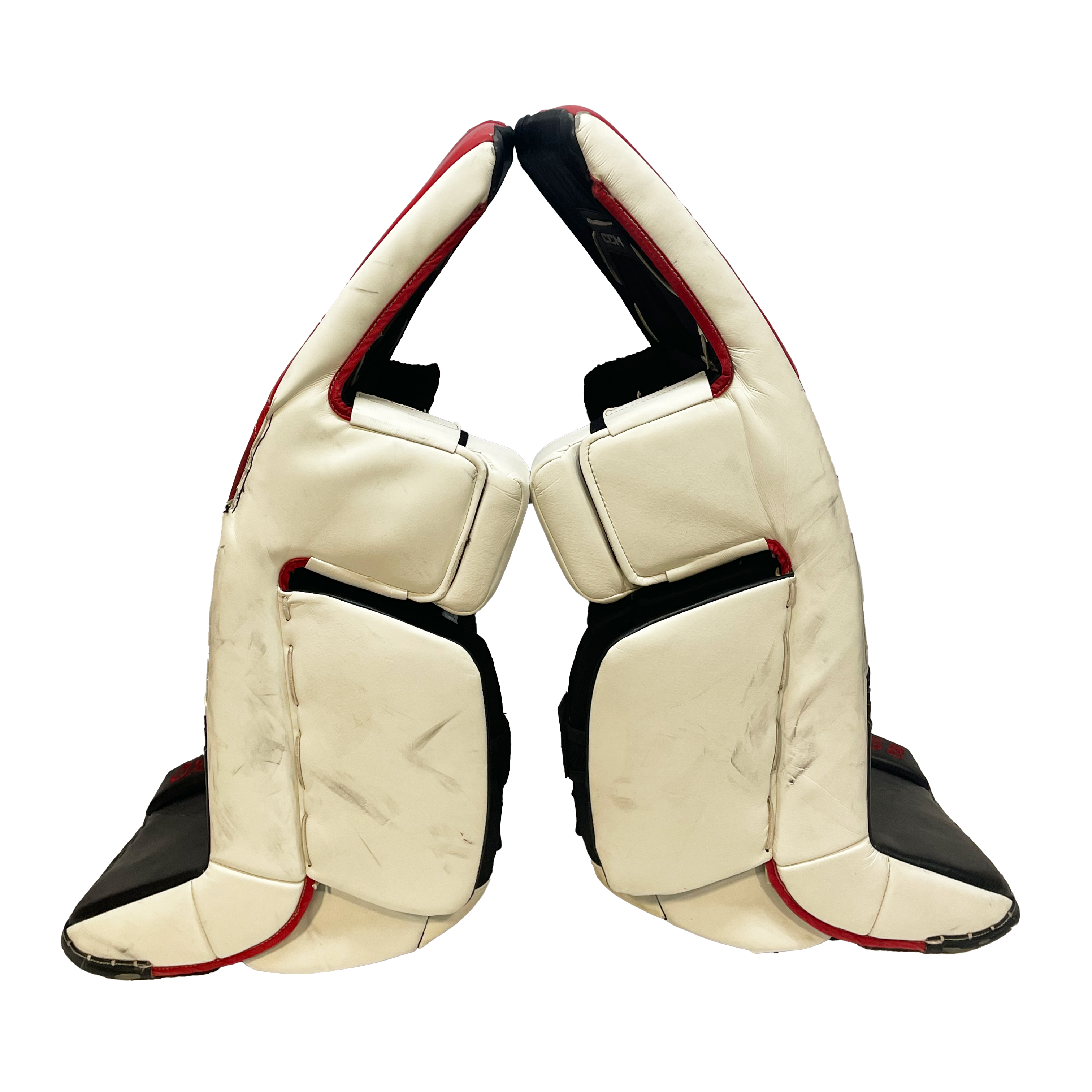 CCM AXIS 2 - Jambières de gardien Pro Stock usagées (Blanc/Rouge/Noir)