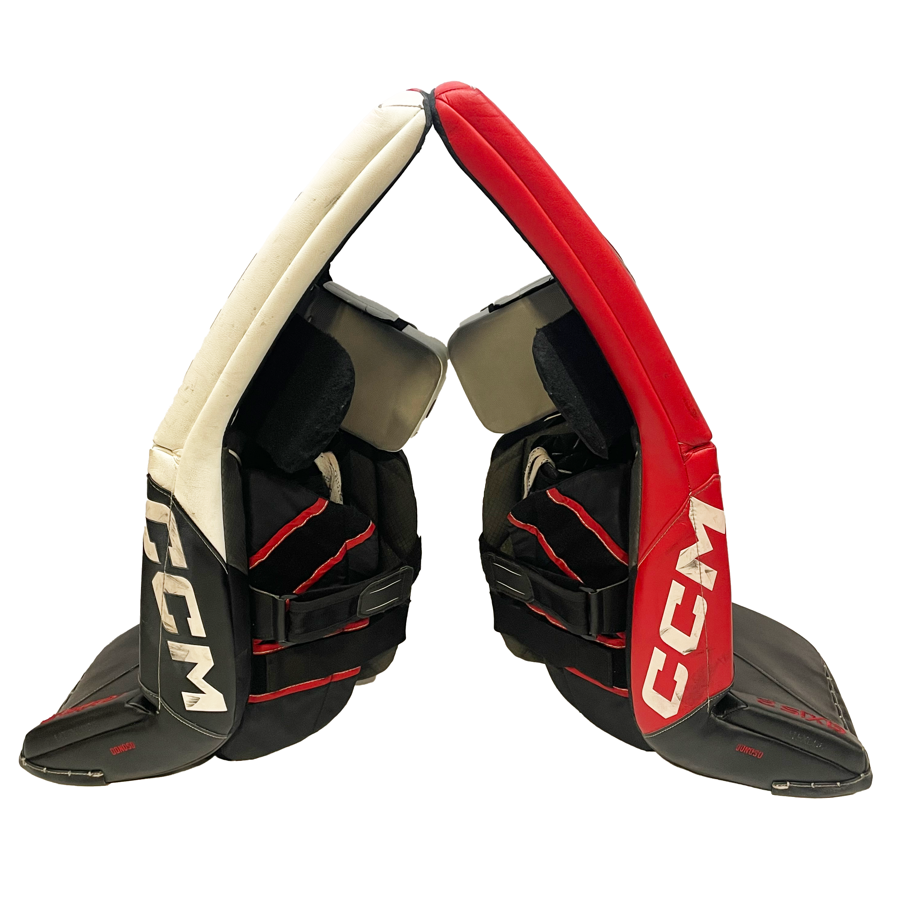 CCM AXIS 2 - Jambières de gardien Pro Stock usagées (Blanc/Rouge/Noir)