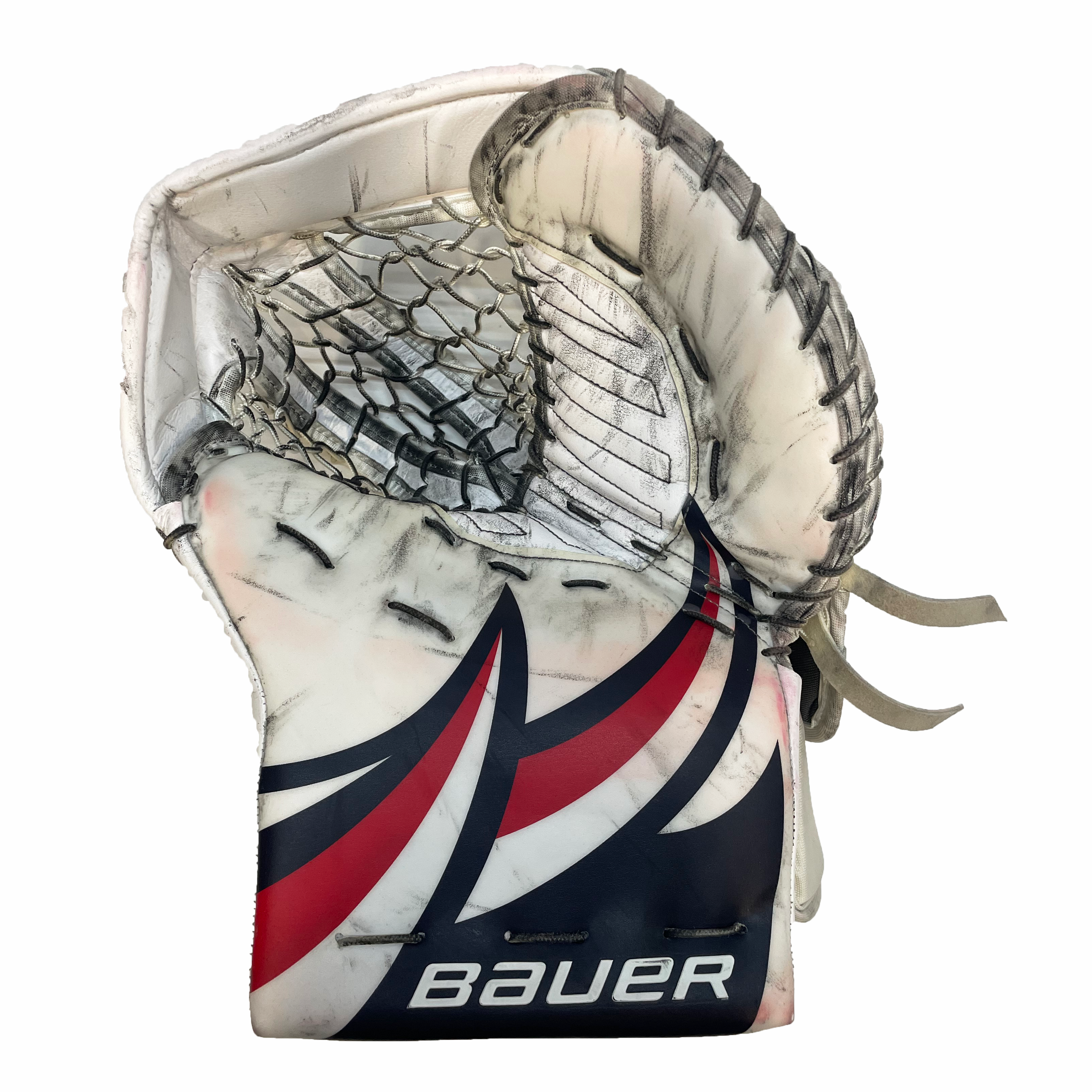 Bauer Supreme Mach - Used Pro Stock Goalie Glove (White/Navy/Red)
