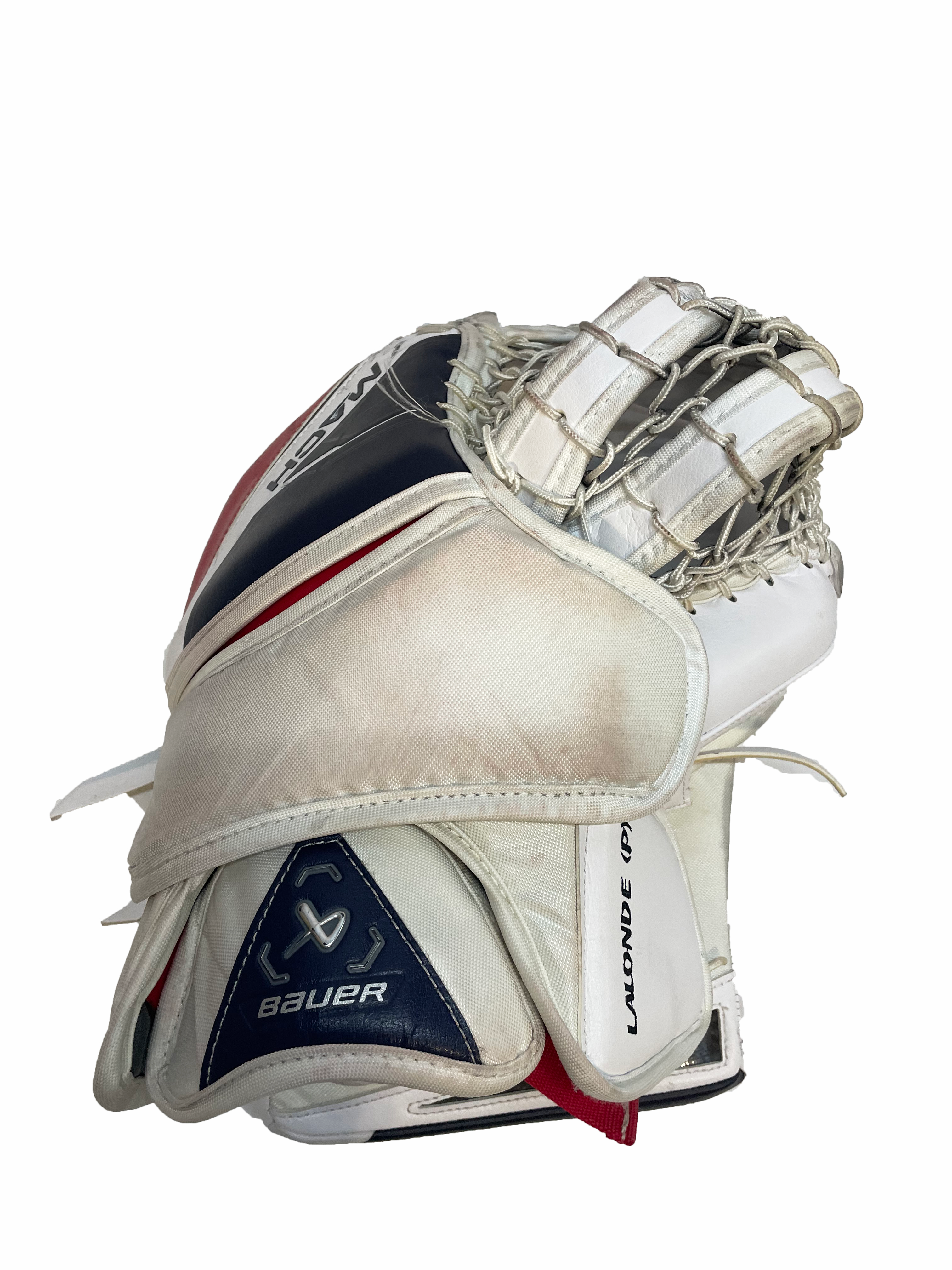 Bauer Supreme Mach - Used Pro Stock Goalie Glove (White/Navy/Red)