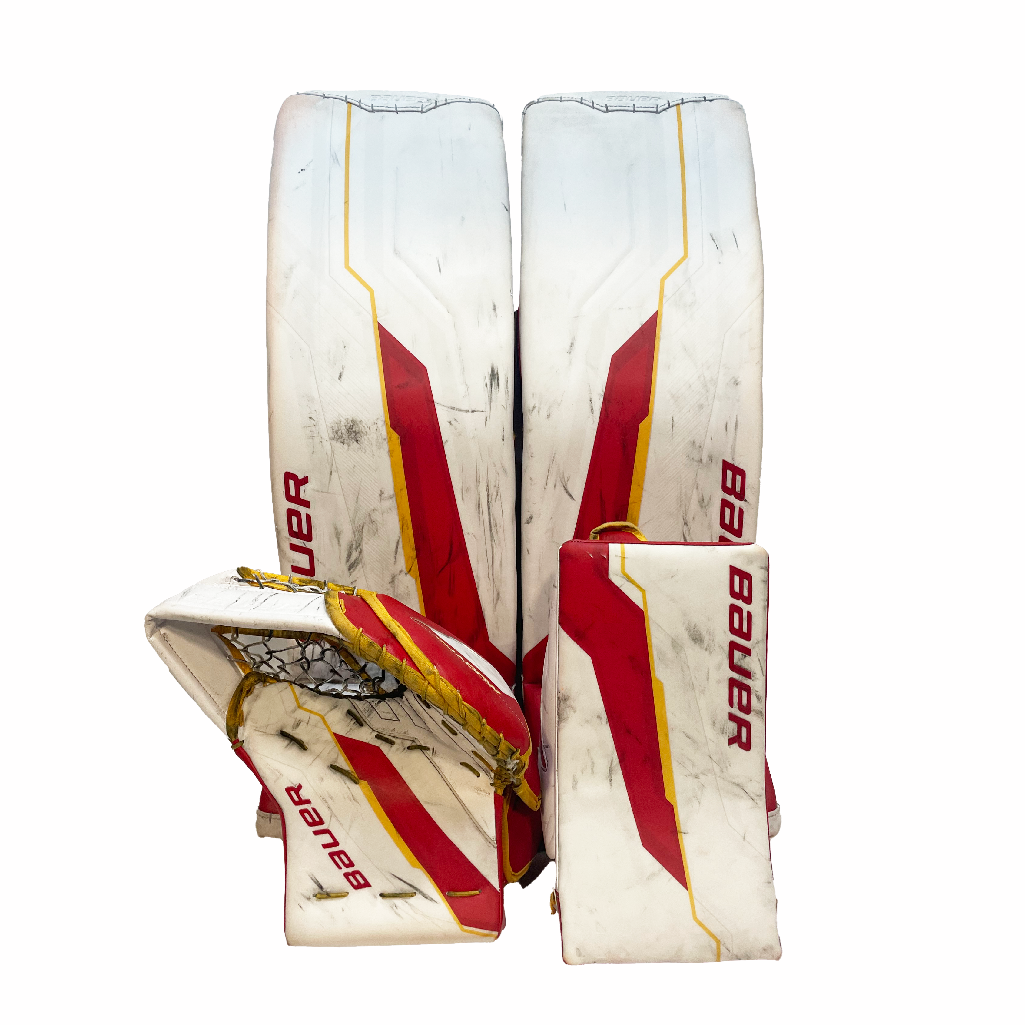 Bauer Supreme Shadow - Used Pro Stock Goalie Full Set (White/Red/Yellow)