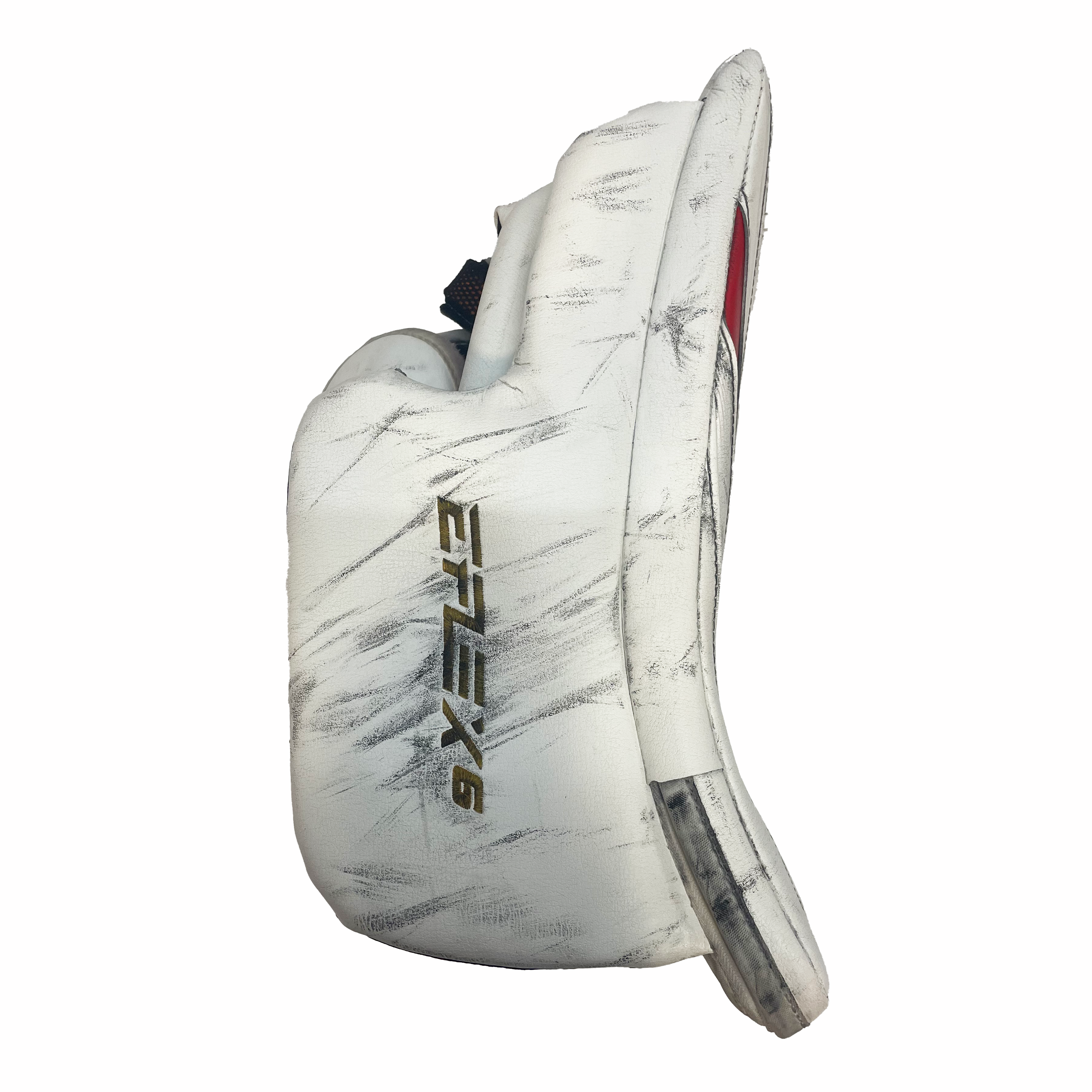 CCM Extreme Flex 6 - Used AHL Pro Stock Goalie Blocker (White/Red)