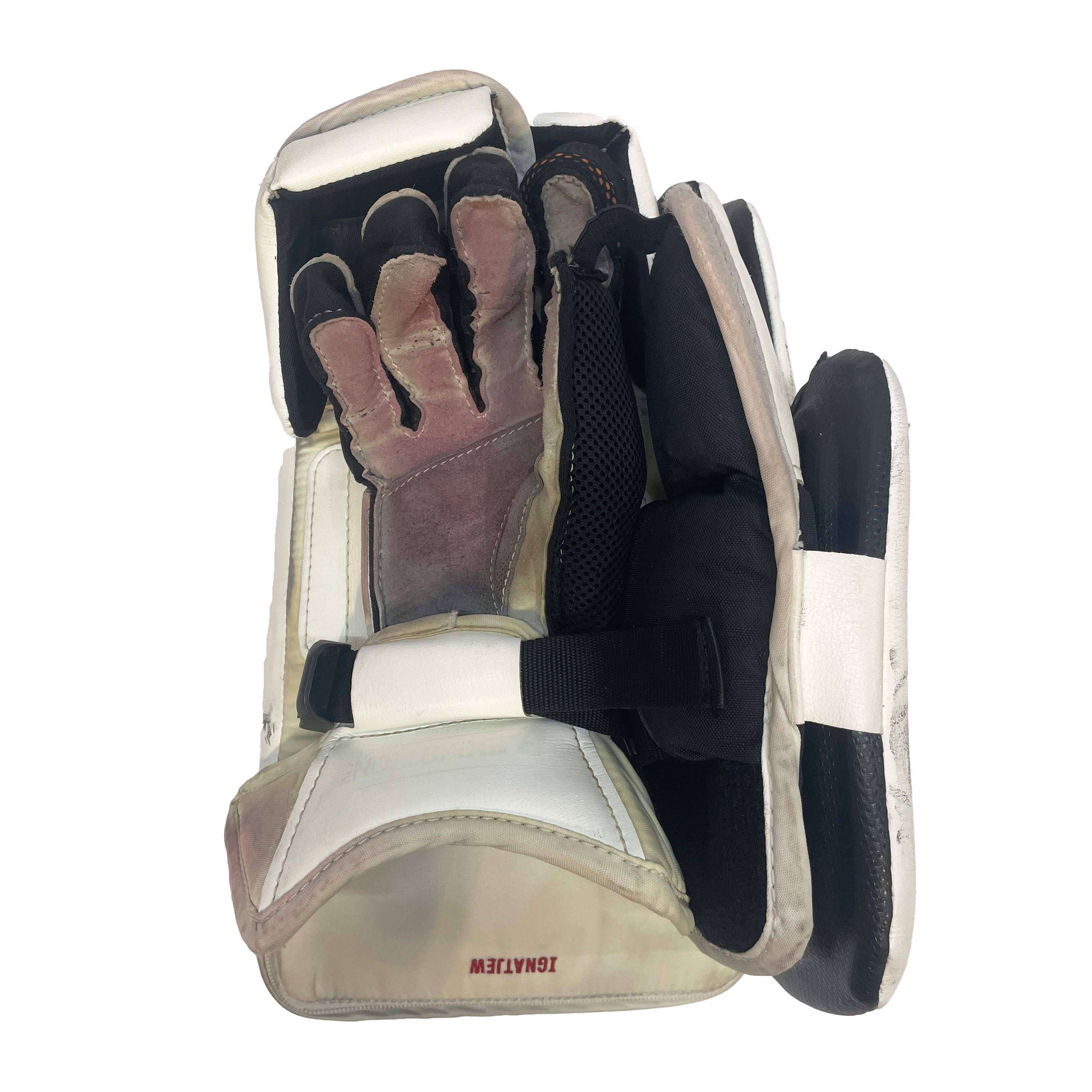 CCM Extreme Flex 6 - Used AHL Pro Stock Goalie Blocker (White/Red)