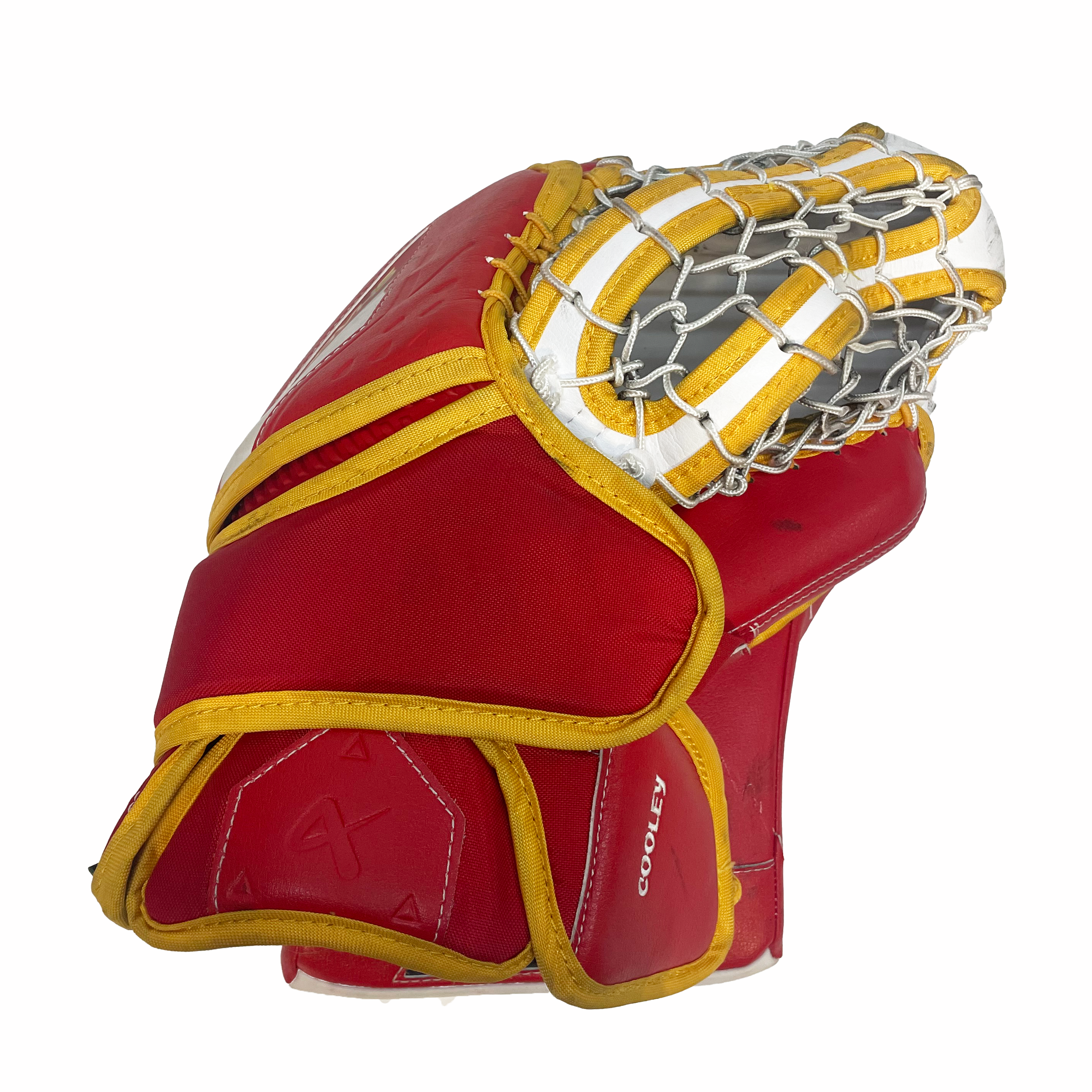Bauer Supreme Shadow - Used Pro Stock Goalie Glove (White/Red/Yellow)