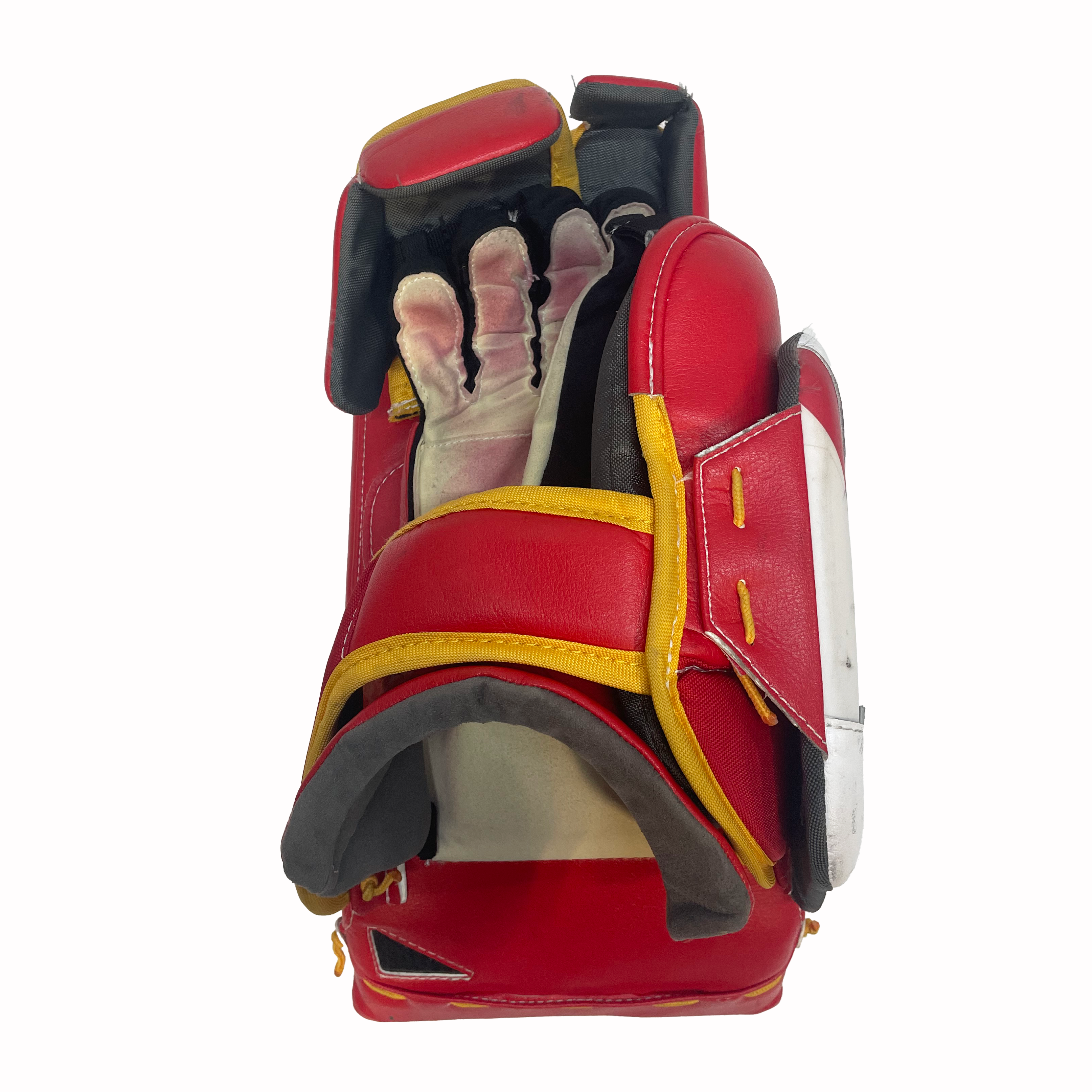 Bauer Supreme Shadow - Used Pro Stock Goalie Blocker (White/Red/Yellow)