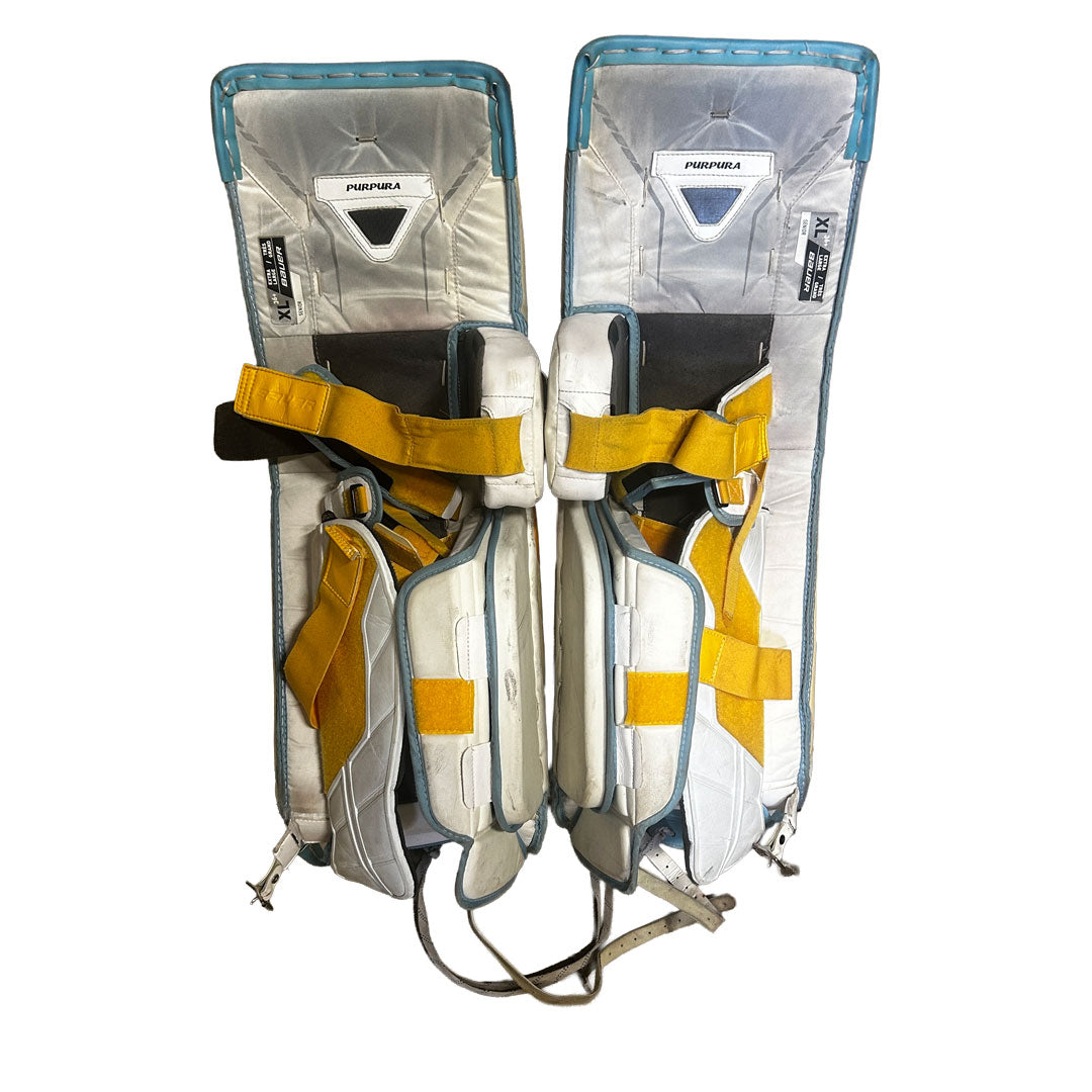 Bauer Vapor Hyperlite - Used Pro Stock Goalie Pads (White/Blue/Yellow) #2