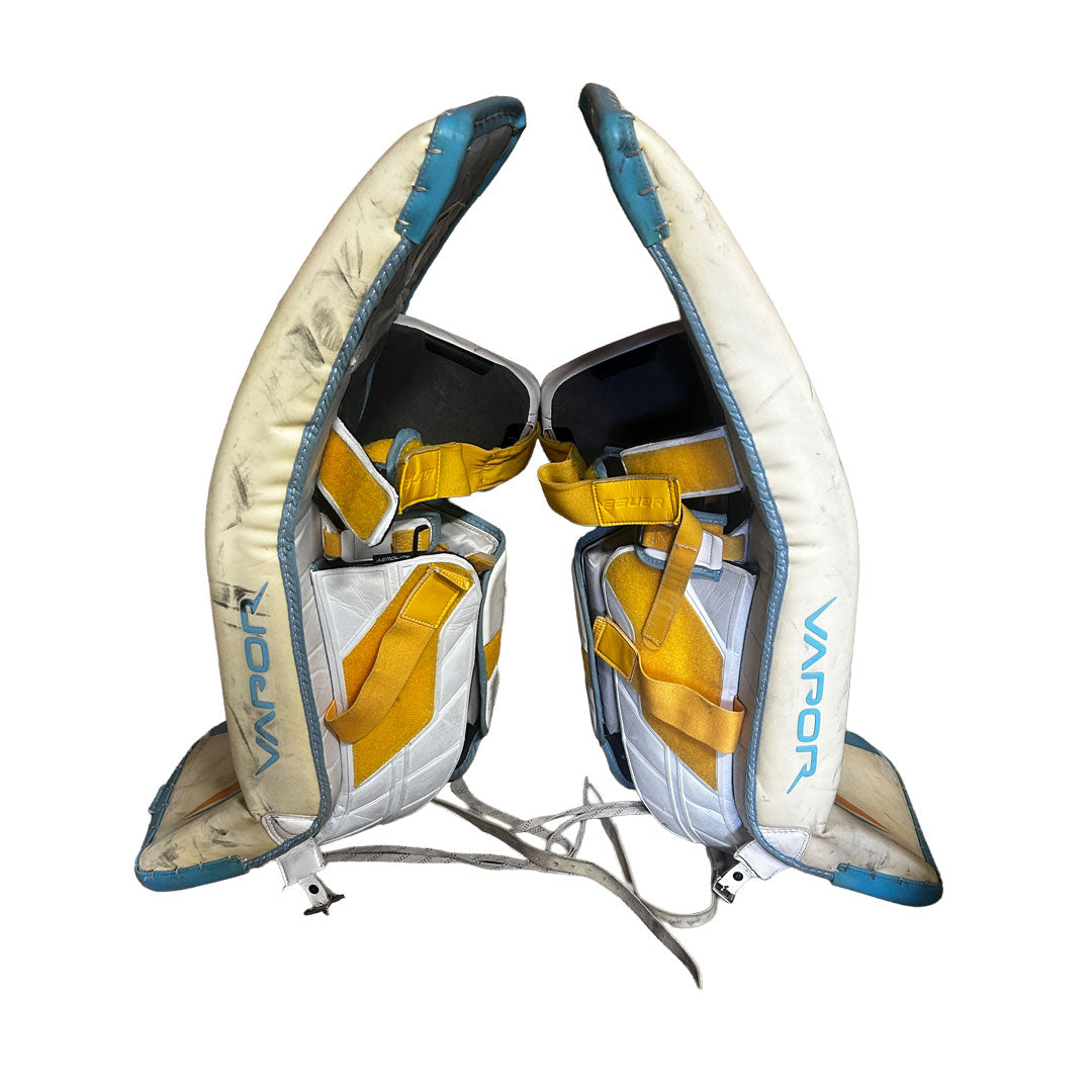 Bauer Vapor Hyperlite - Used Pro Stock Goalie Pads (White/Blue/Yellow) #2