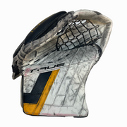 True HZRDUS PX4 - Used Full Right Pro Stock Goalie Glove - Brandon Bussi (White/Black/Yellow) *Practice Palm