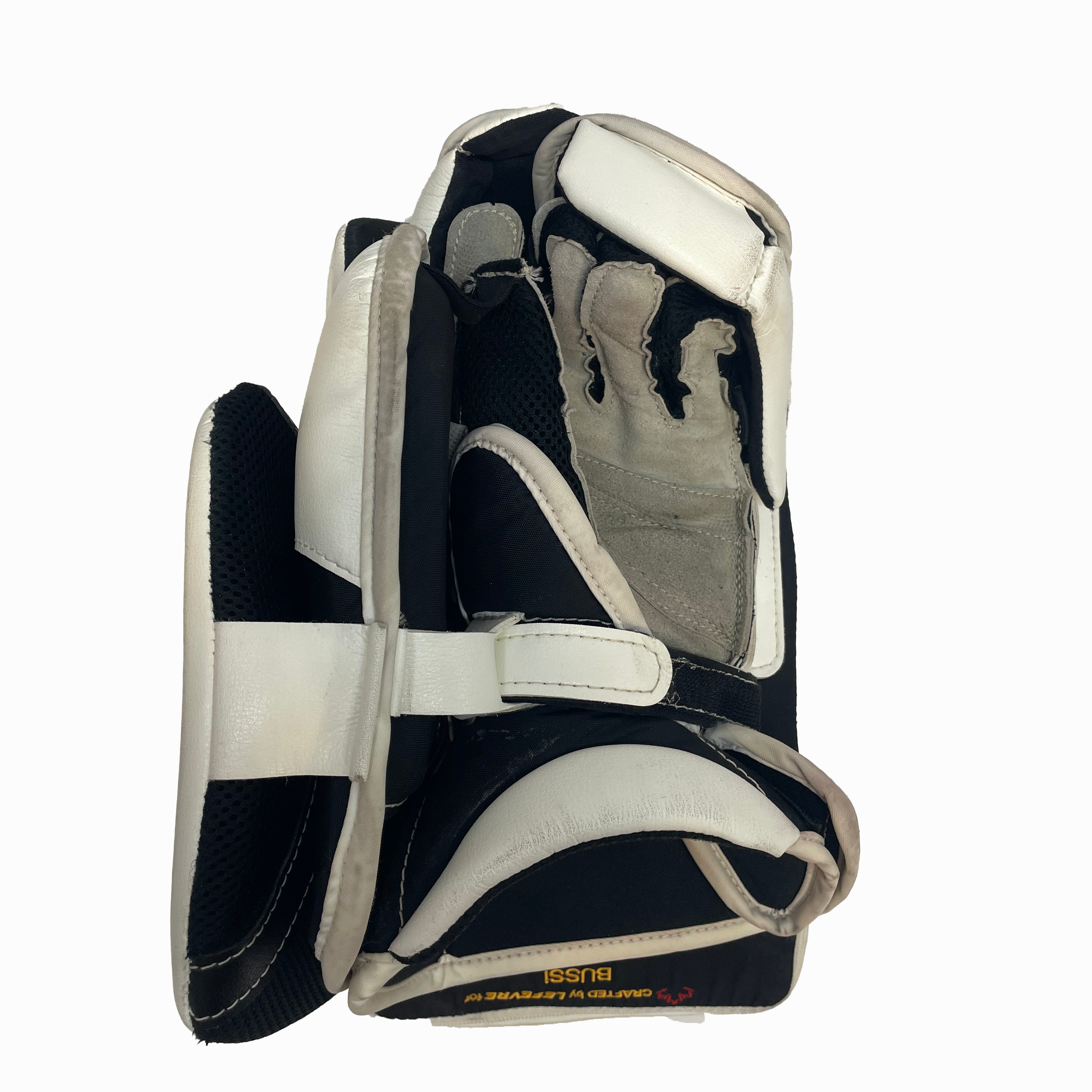 True L20.2 - Used Full Right Pro Stock Goalie Blocker - Brandon Bussi (White/Black/Yellow)