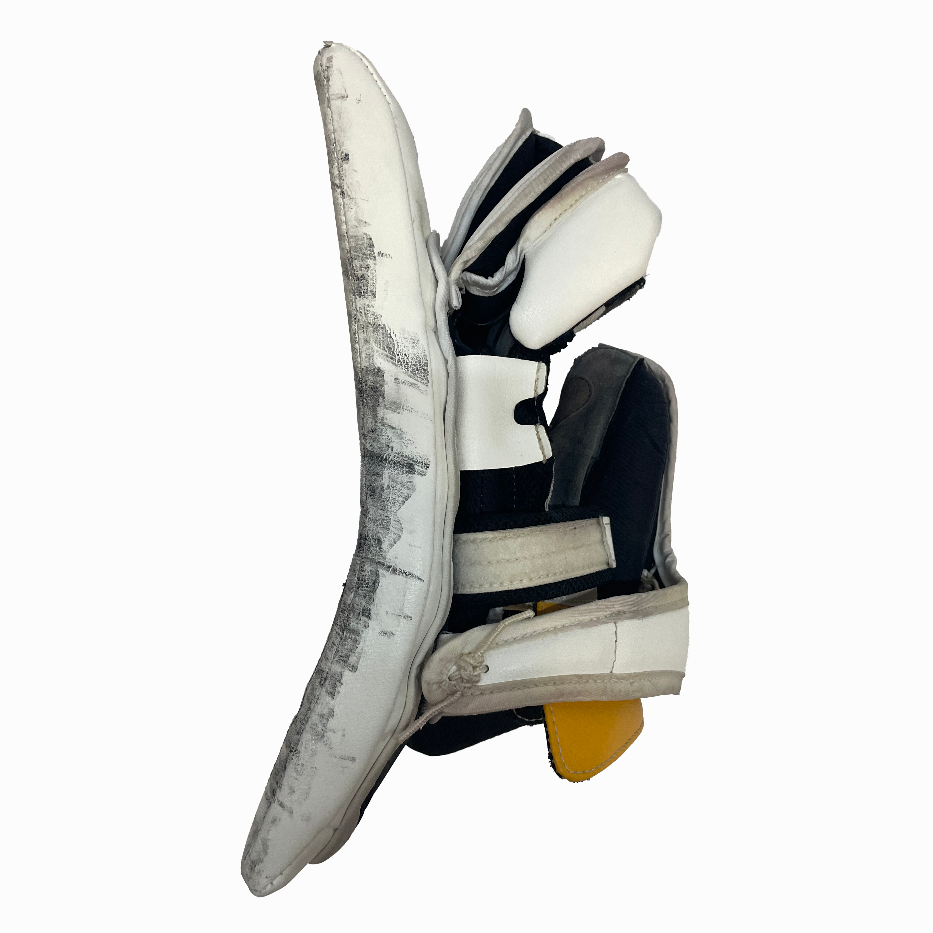 Brians Icon1k - Used AHL Pro Stock Goalie Blocker (White/Black/Yellow)