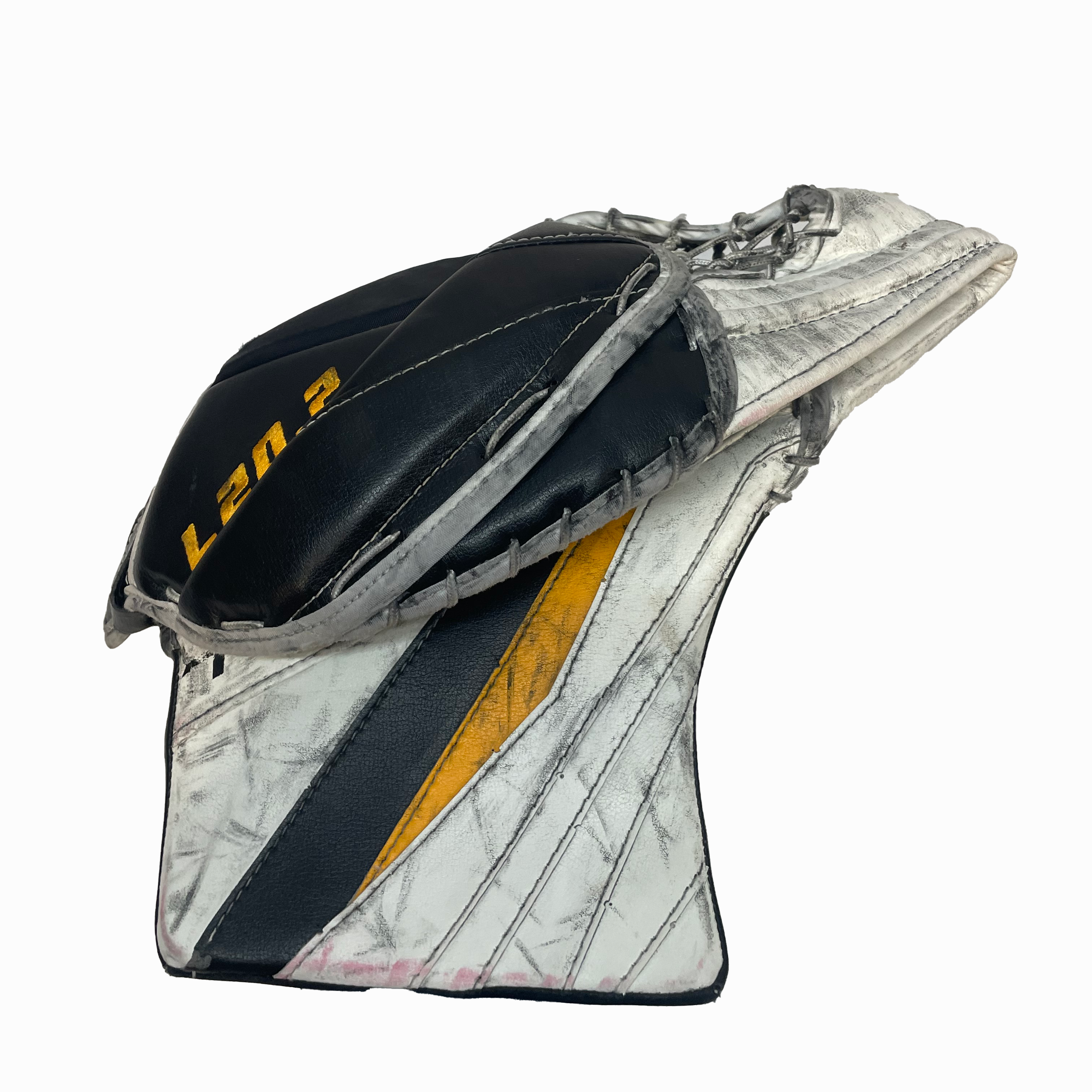 TRUE L20.2 - Used Full Right Pro Stock Goalie Full Set (White/Yellow/Black)