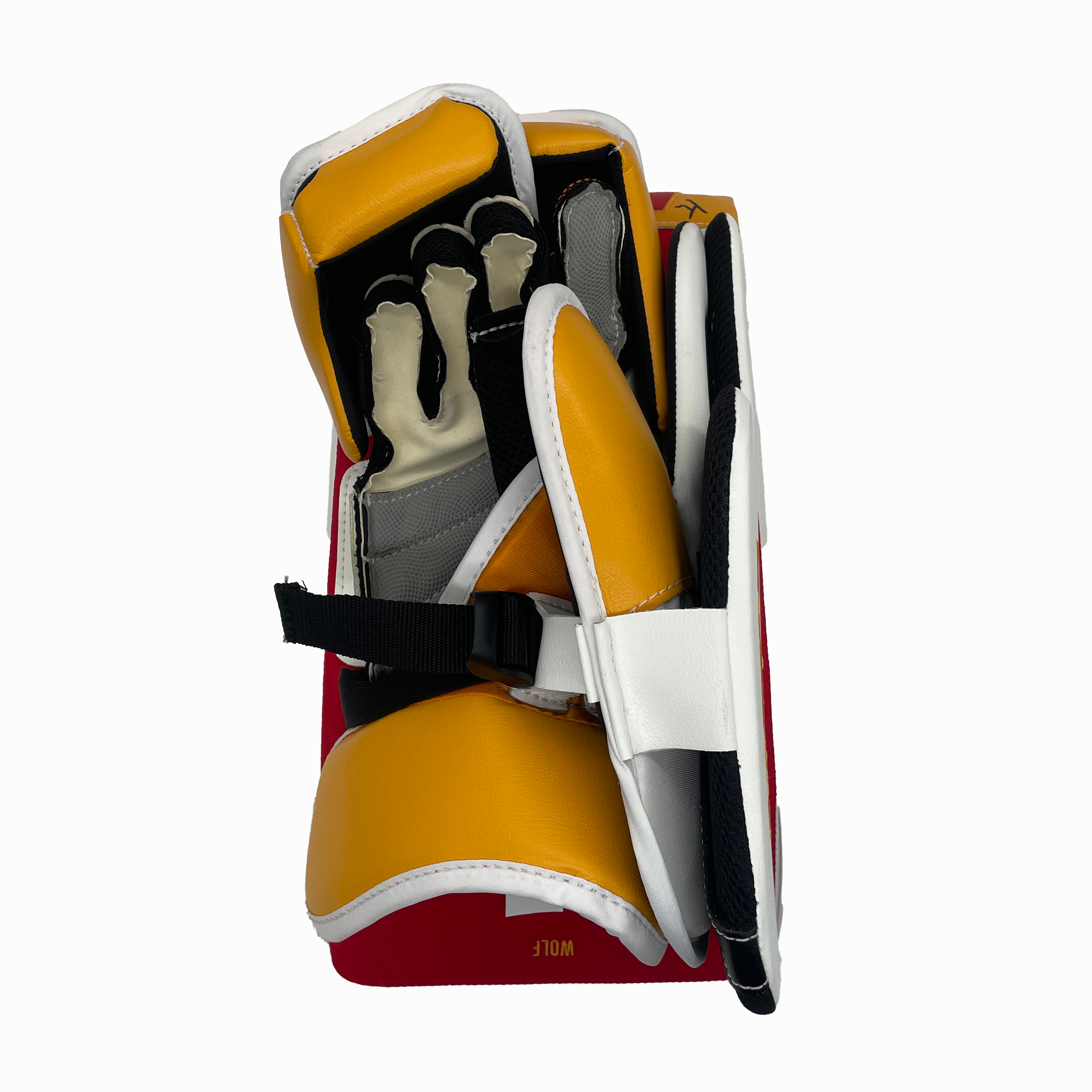 CCM Extreme Flex 6 - Pro Stock NHL Goalie Blocker - Dustin Wolf (Red/Yellow/White)
