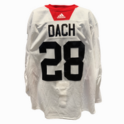 LNH - Maillot d'entraînement Adidas des Blackhawks de Chicago usagé avec étiquettes nominatives (blanc)