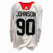 LNH - Maillot d'entraînement Adidas des Blackhawks de Chicago usagé avec étiquettes nominatives (blanc)