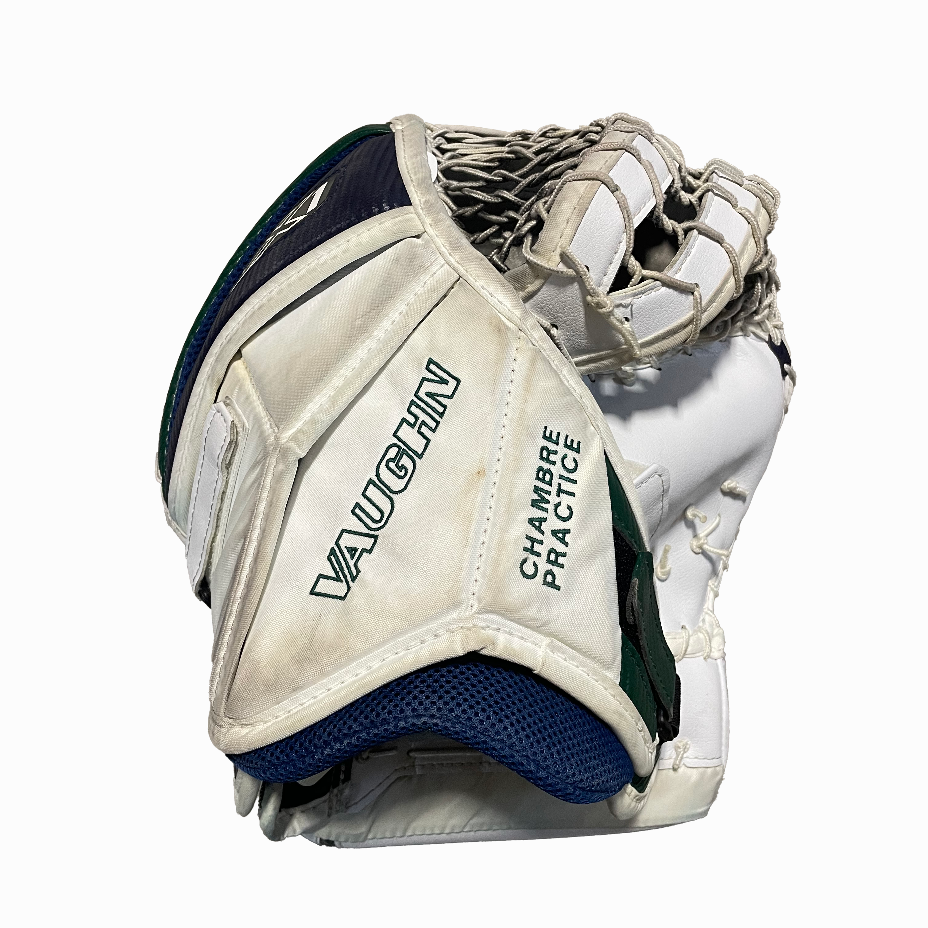 Vaughn Velocity VX1 - Used NCAA  Pro Stock Goalie Glove (White/Green/Navy)