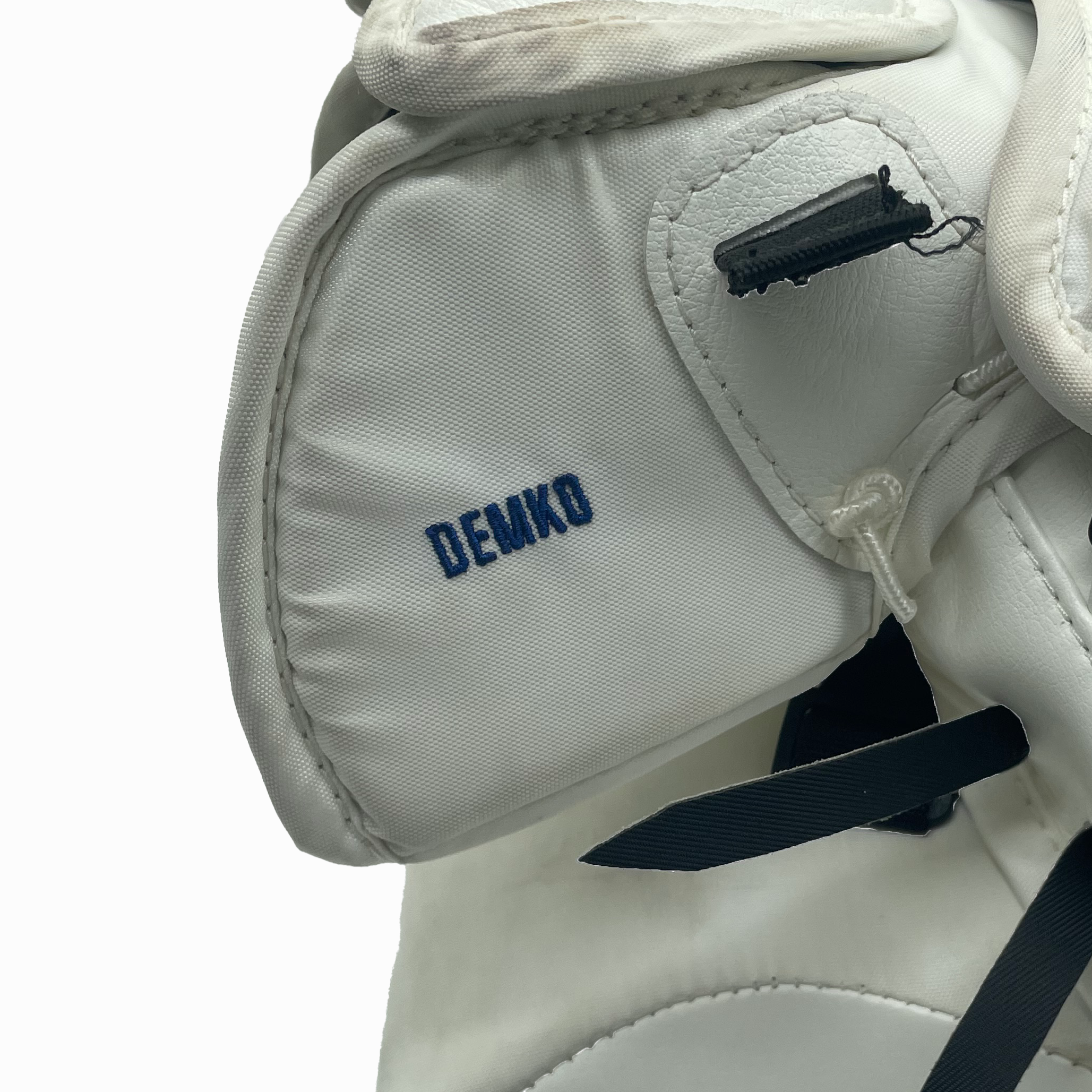 CCM Extreme Flex 6 - Used NHL Pro Stock Goalie Glove - Thatcher Demko (White/Blue/Green)