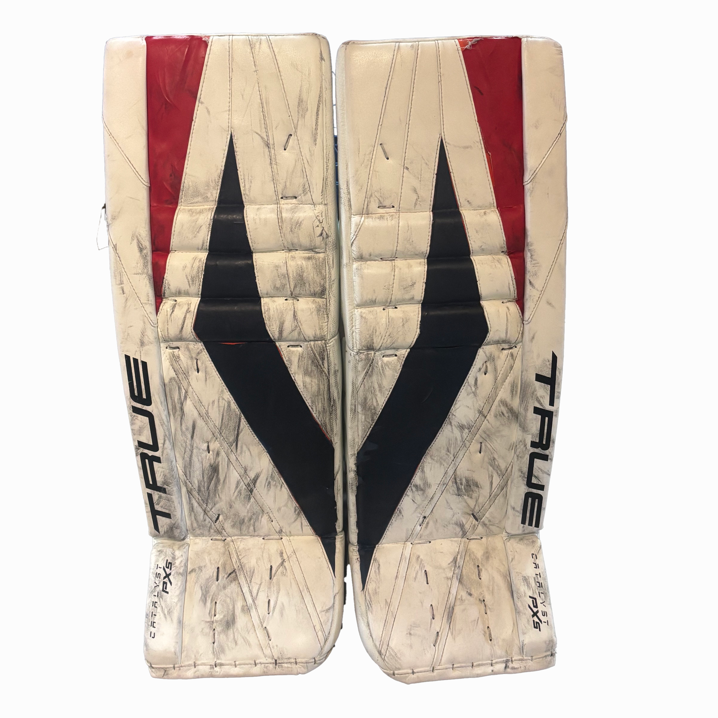 True Catalyst PX5 - Jambières de gardien de but pro stock LNH usagées - Ivan Fedotov (Blanc/Bleu Marine/Rouge)