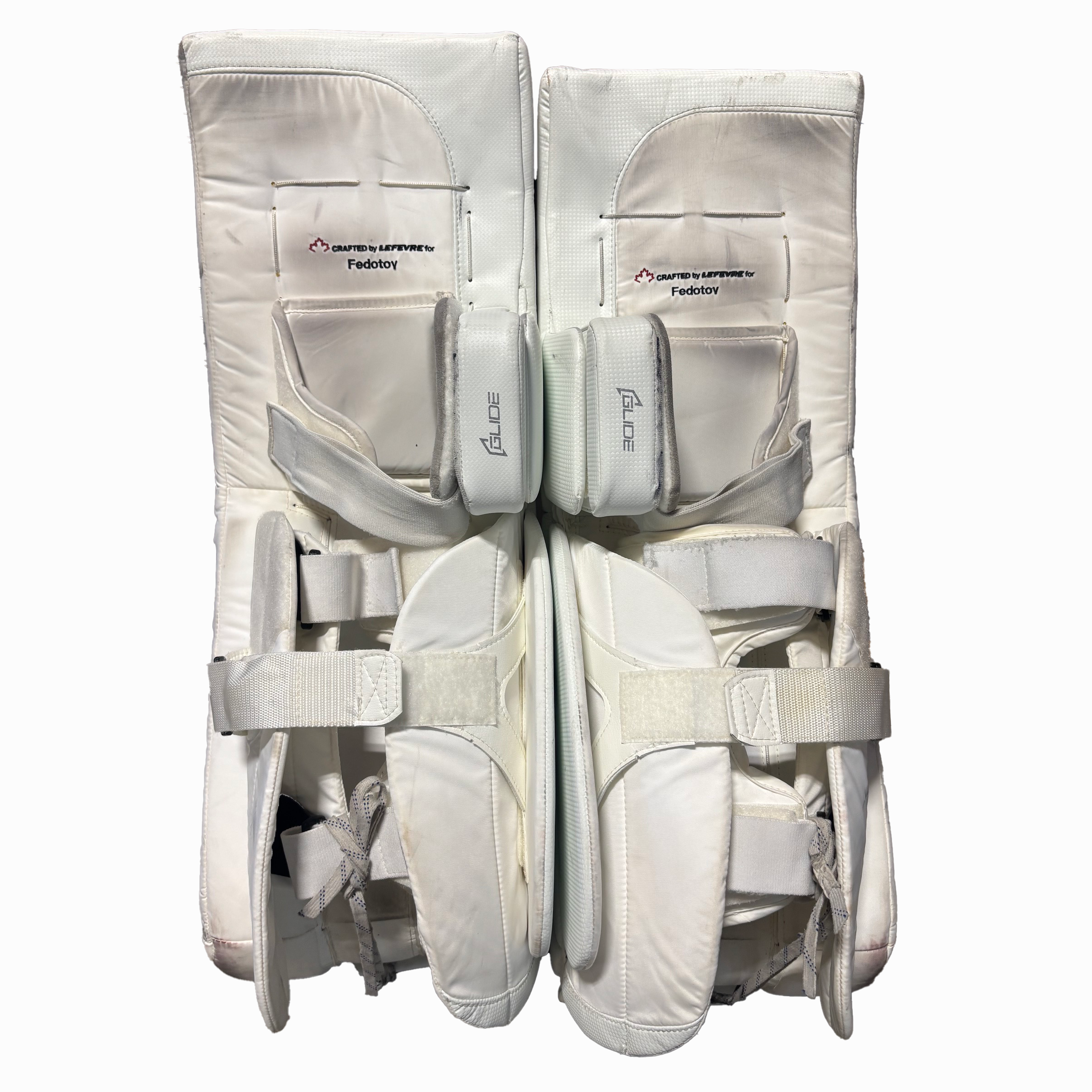 True Catalyst PX5 - Jambières de gardien de but pro stock LNH usagées - Ivan Fedotov (Blanc/Bleu Marine/Rouge)