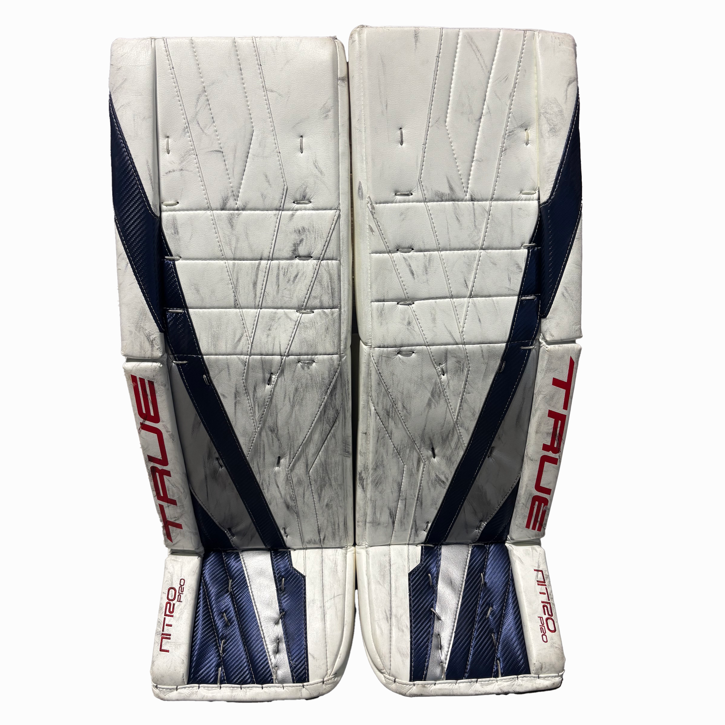TRUE Catalyst Nitro Pro - Ensemble complet d'équipement de gardien de but professionnel LNH usagé - Ivan Fedotov (blanc/bleu marine/rouge)