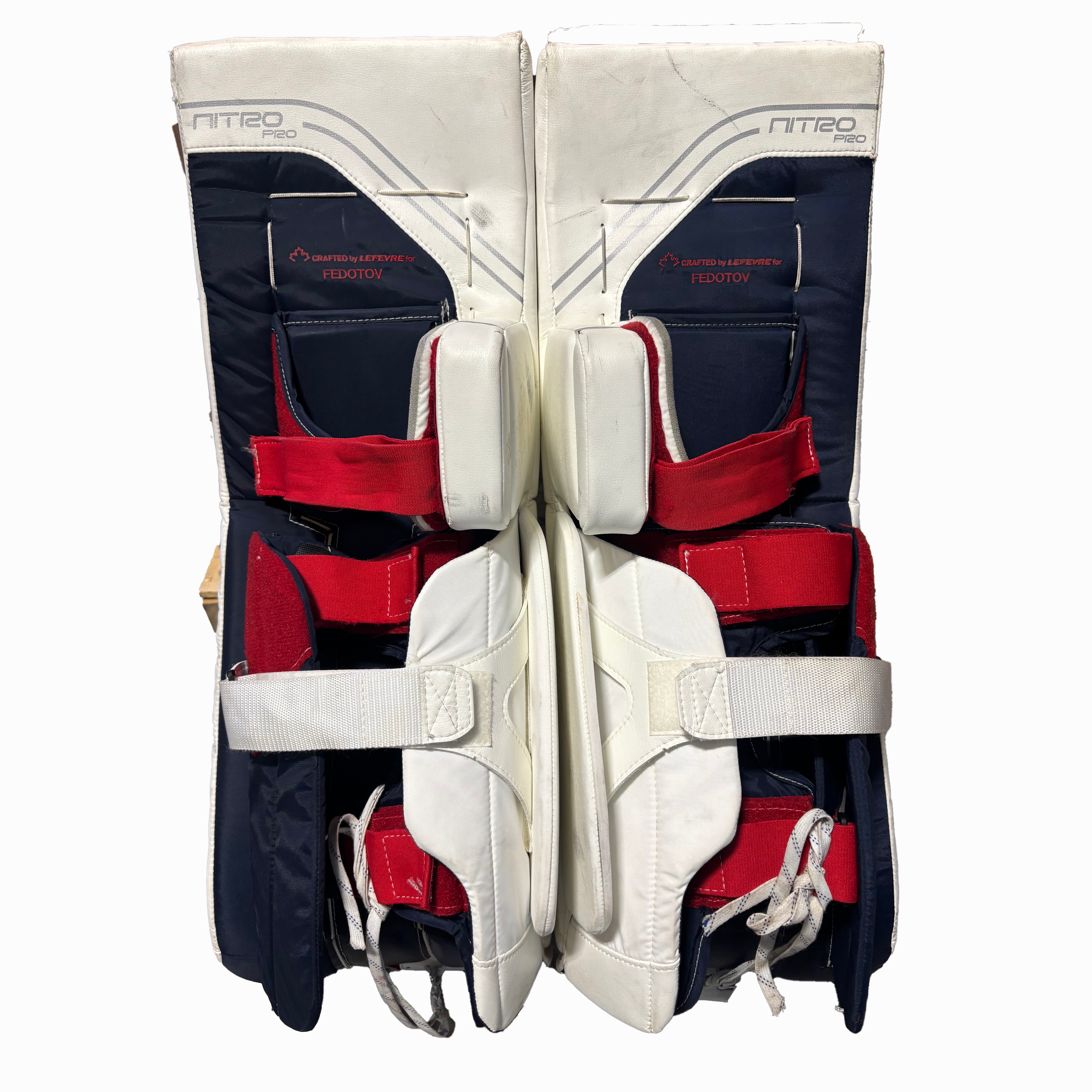 TRUE Catalyst Nitro Pro - Ensemble complet d'équipement de gardien de but professionnel LNH usagé - Ivan Fedotov (blanc/bleu marine/rouge)