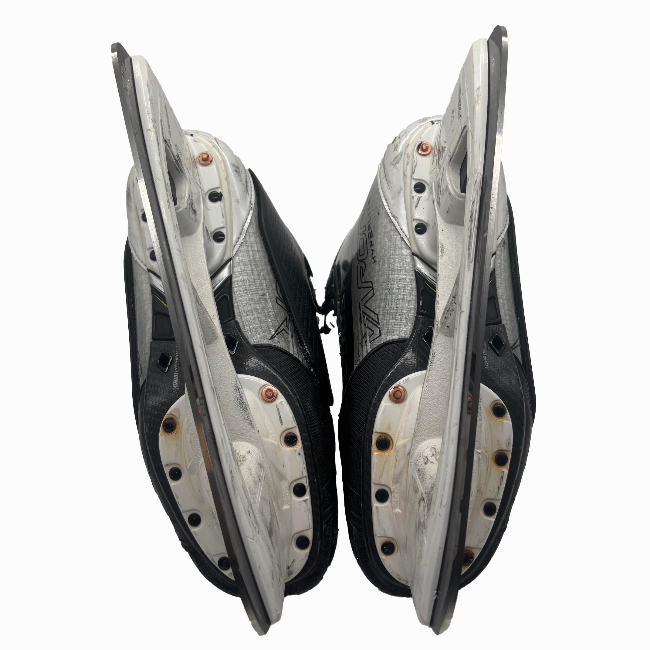 Bauer Vapor Hyperlite 2 - Patins de hockey Pro Stock AHL usagés - Taille 8E avec protections de tir