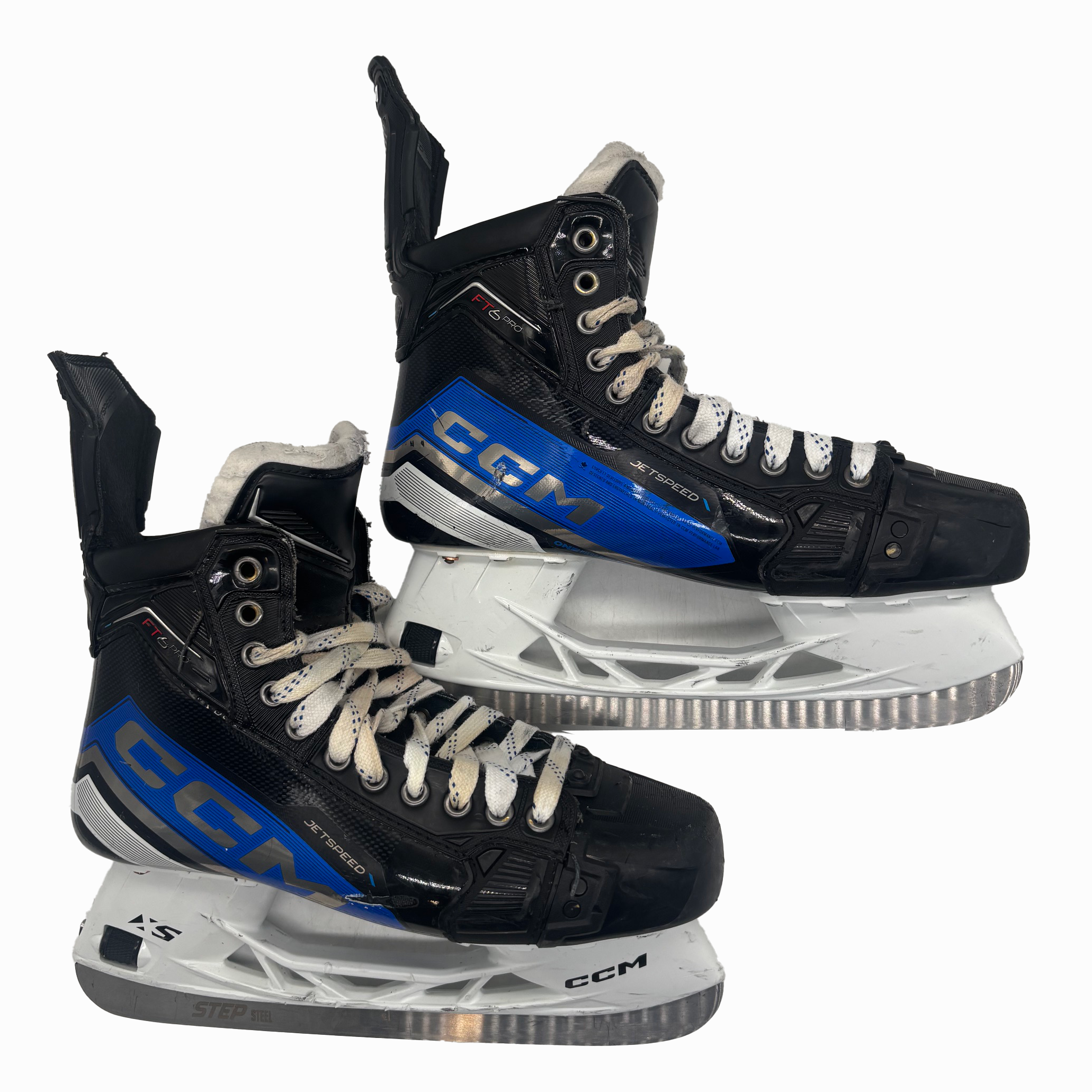 Patin de hockey sur glace professionnel CCM Jetspeed FT6 Pro - Usagé, de stock LNH - Taille 9E (Bleu)
