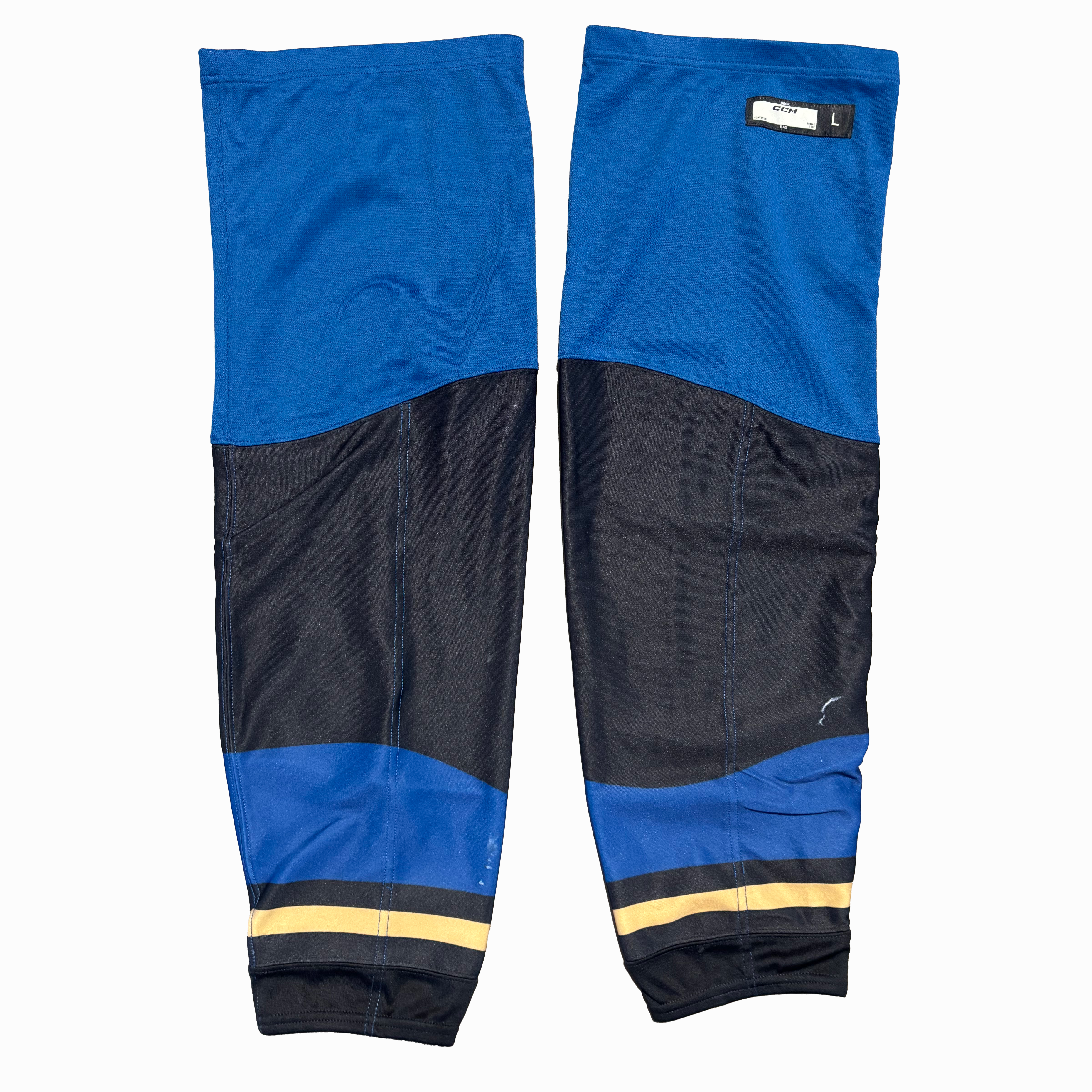 CCM - Chaussettes de match de hockey AHL usagées (Noir/Bleu/Or)