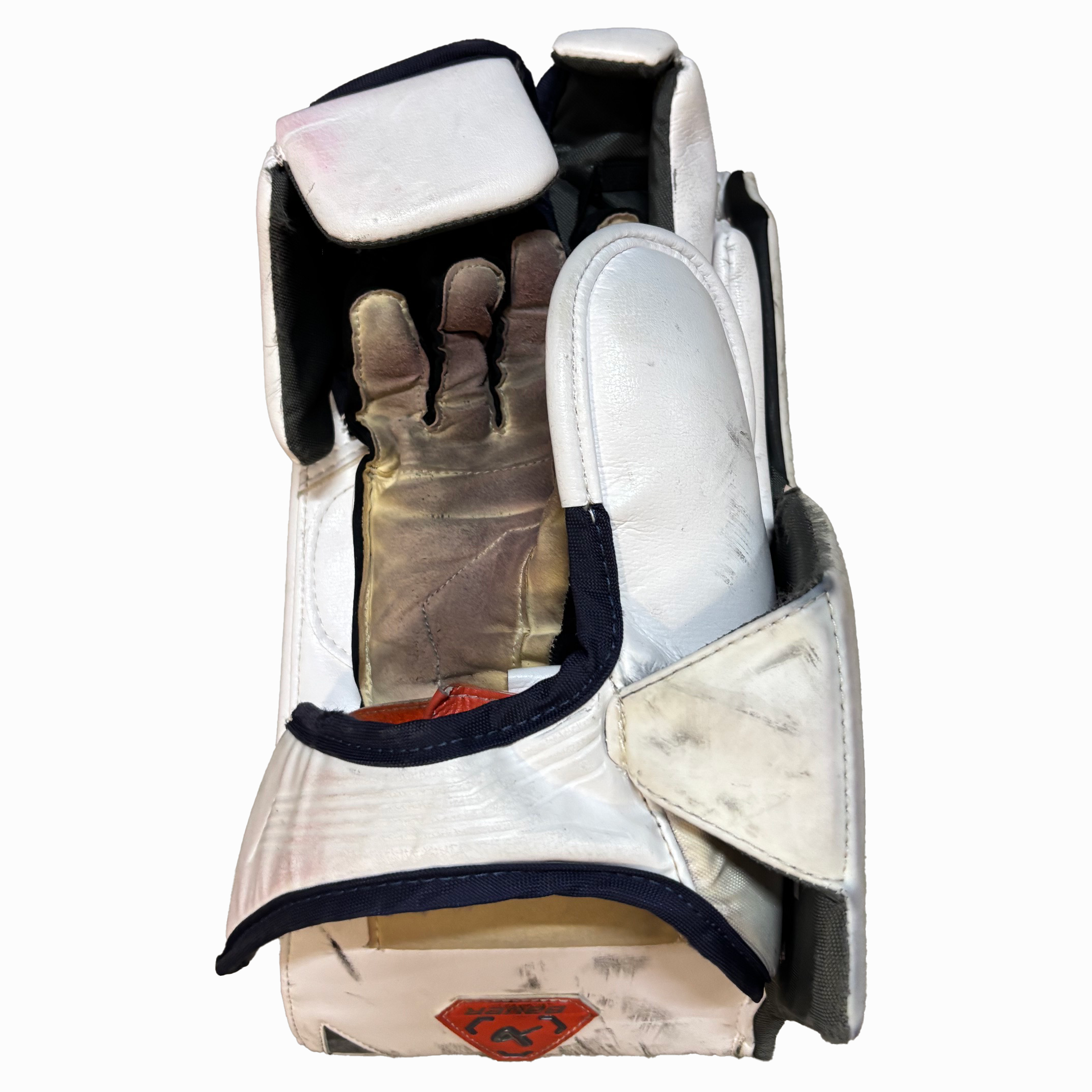 Bauer Supreme Mach - Used Pro Stock Goalie Blocker - (White/Navy/Orange)