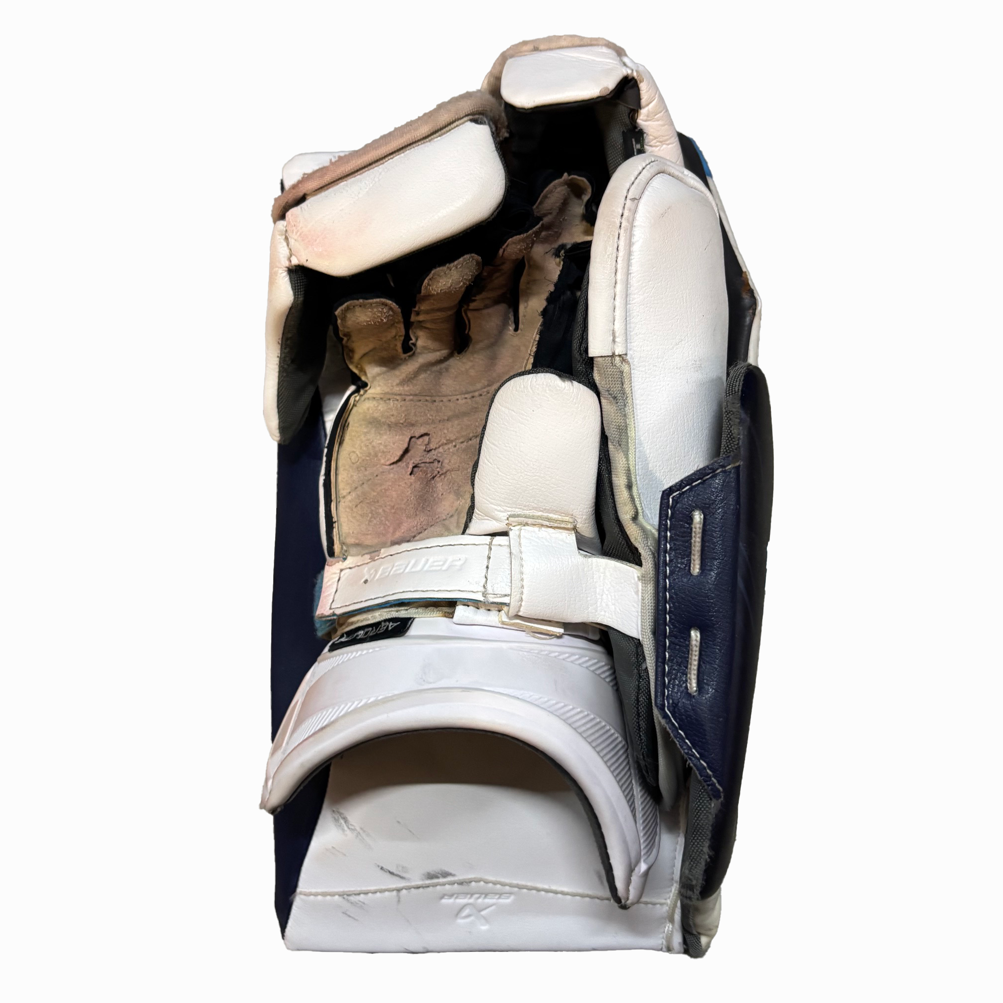 Bauer Vapor Hyperlite 2 - Used Pro Stock Goalie Blocker (White/Navy/Blue)