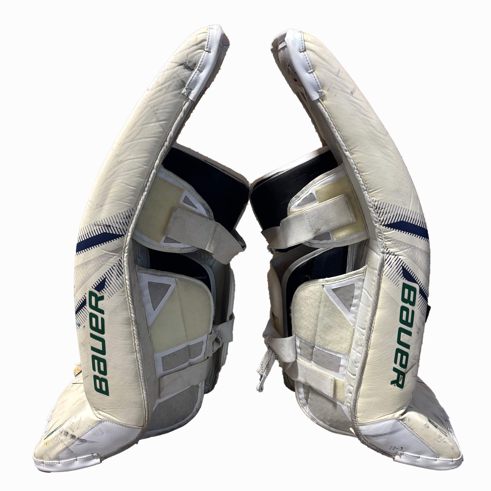 Bauer Supreme 2S Pro - Used Pro Stock Goalie Pads (White/Blue/Green)