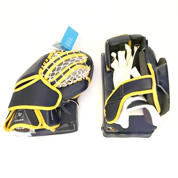 Bauer Vapor Hyperlite 2 - New Pro Stock Goalie Glove Set (Navy/Yellow)