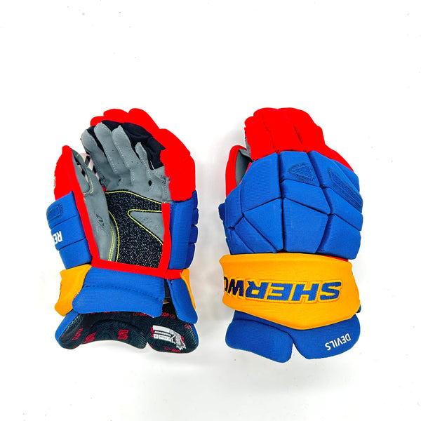 Sherwood Rekker Legend Pro - NHL Pro Stock Glove - New Jersey Devils (Blue/Red/Yellow)