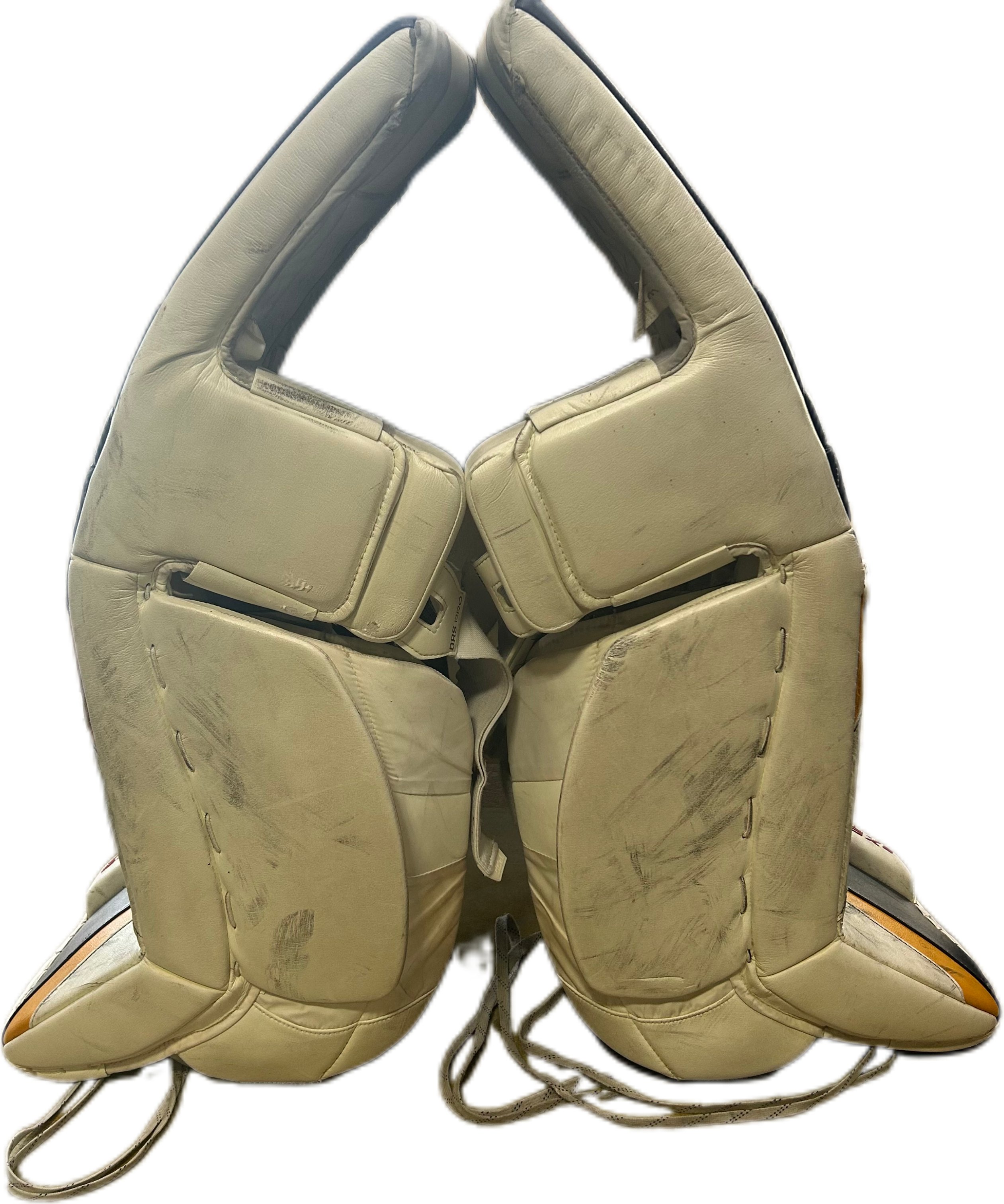 CCM Extreme Flex 6 - Used Pro Stock Goalie Pads (White/Navy/Yellow)