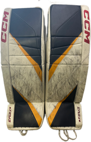 CCM Extreme Flex 6 - Used Pro Stock Goalie Pads (White/Navy/Yellow)