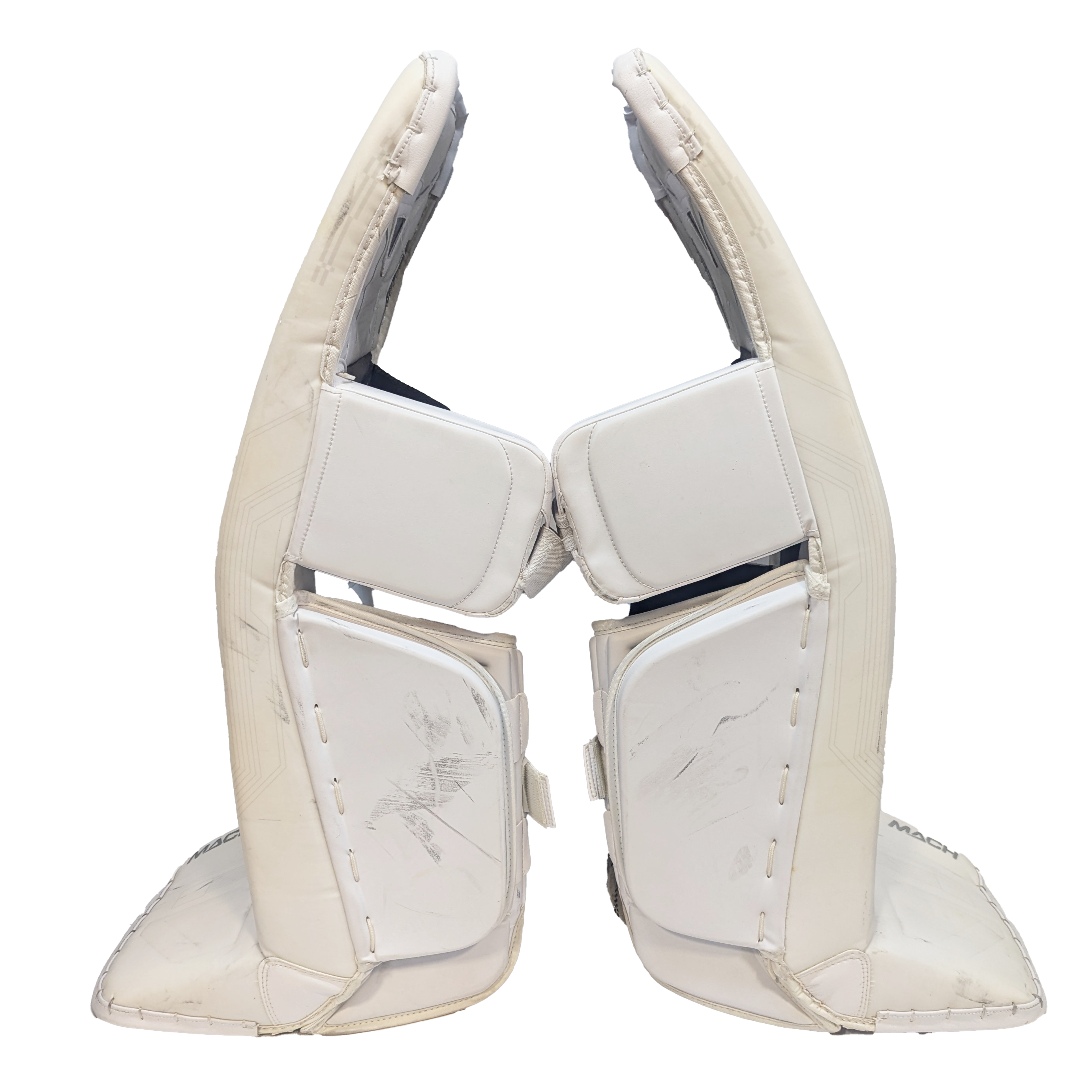 Bauer Supreme Mach - USHL Used Pro Stock Goalie Pads (White/Silver)