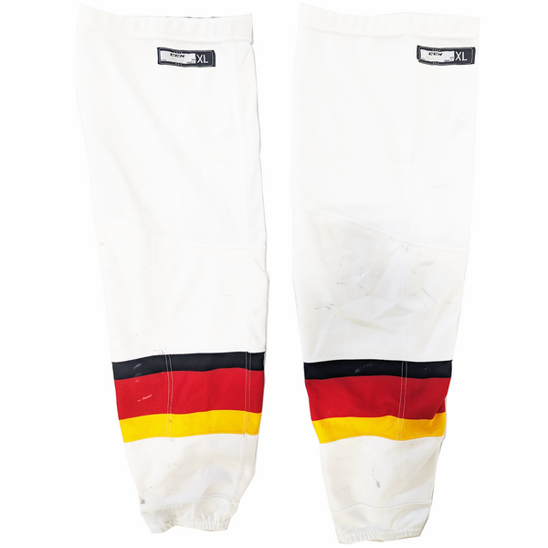 AHL - Used CCM Hockey Socks - Stockton Heat (White/Red/Yellow)